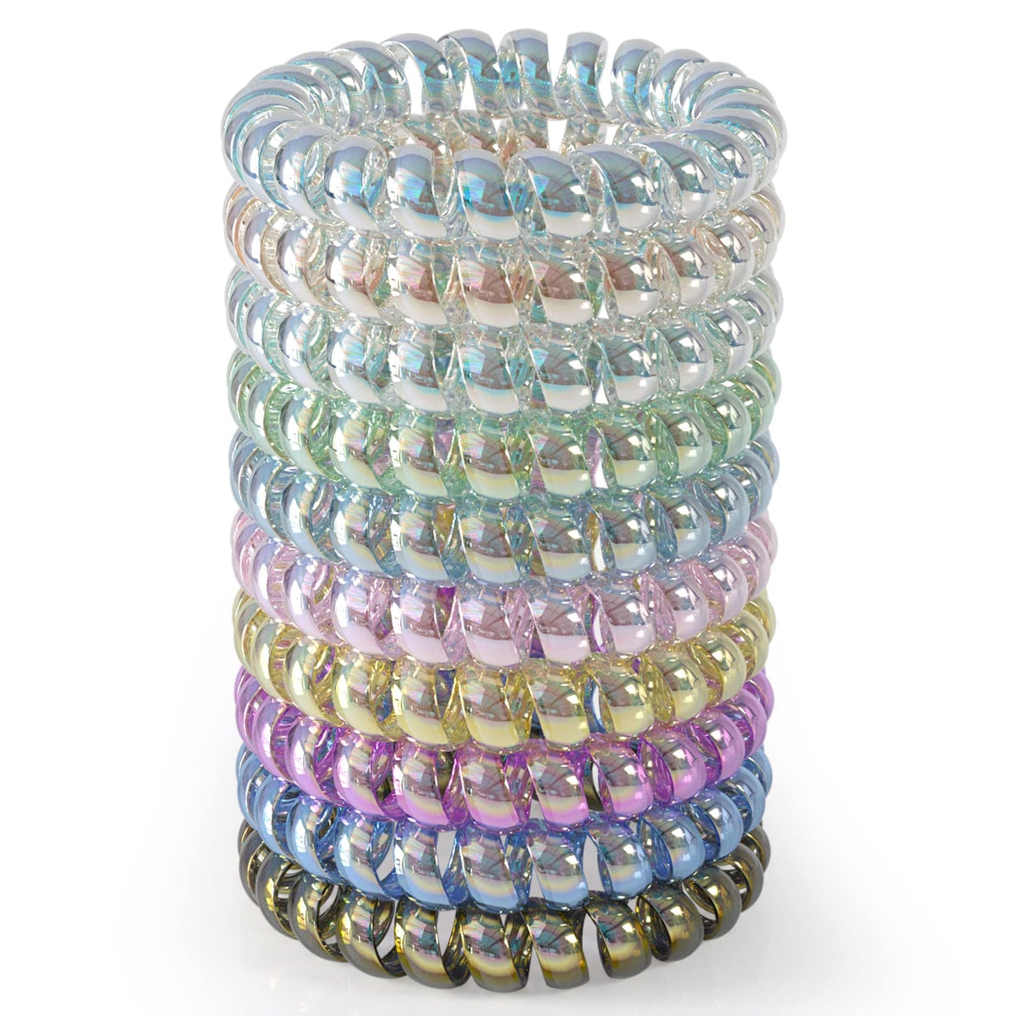JessLab Spiral Hair Ties for Women, 10-Pack Traceless No-Damage Ponytail Holders, Coils Hair Bands for Girls, Assorted Colors