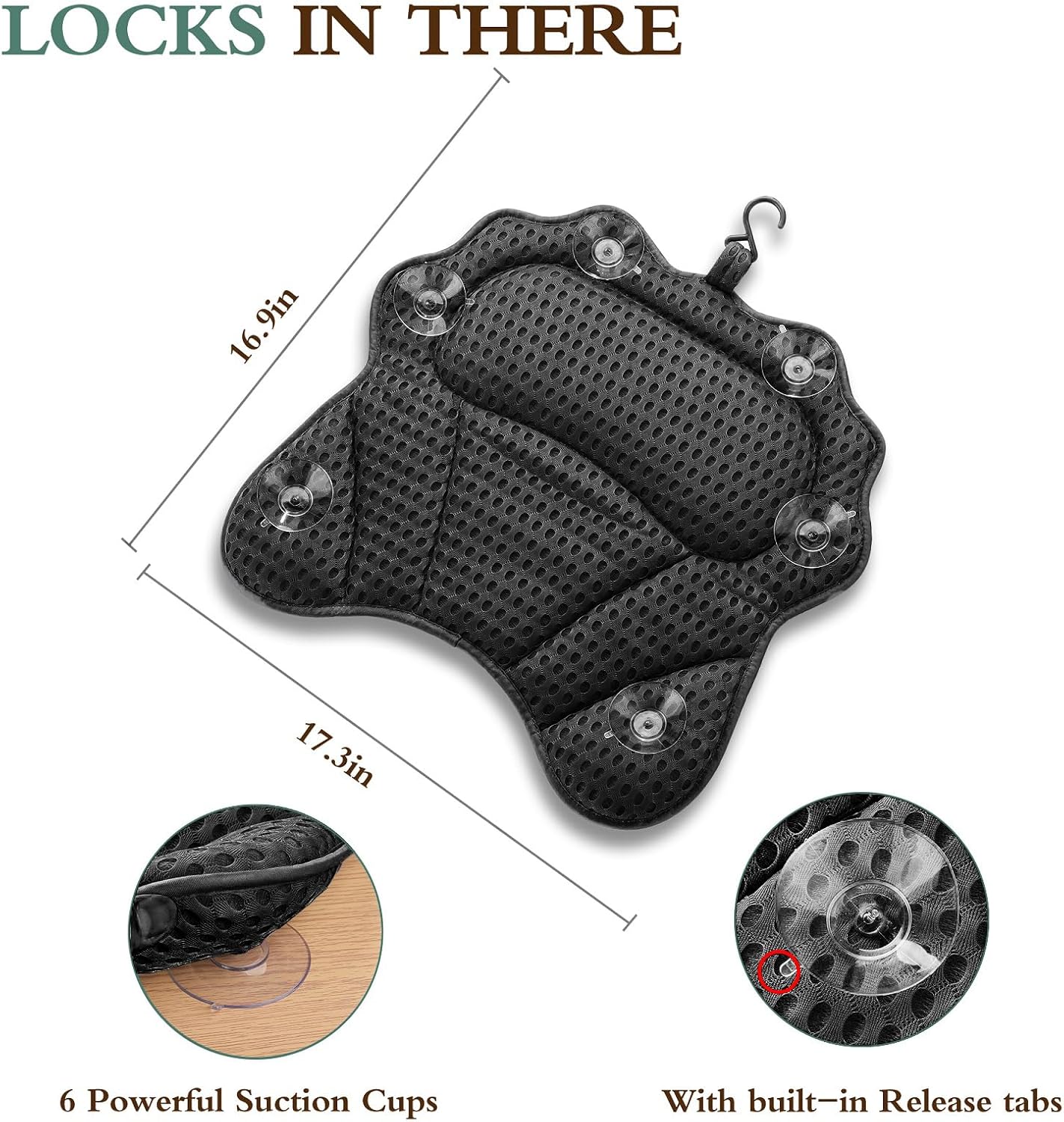 Bath Pillow RUVINCE Ergonomic Luxury Bathtub Pillow with Head,Neck, Shoulder and Back Support, 4D Bath Pillows for tub with 6 Powerful Suction Cups, Fits All Bathtub, Spa Tub, Hot Jacuzzi (Black)