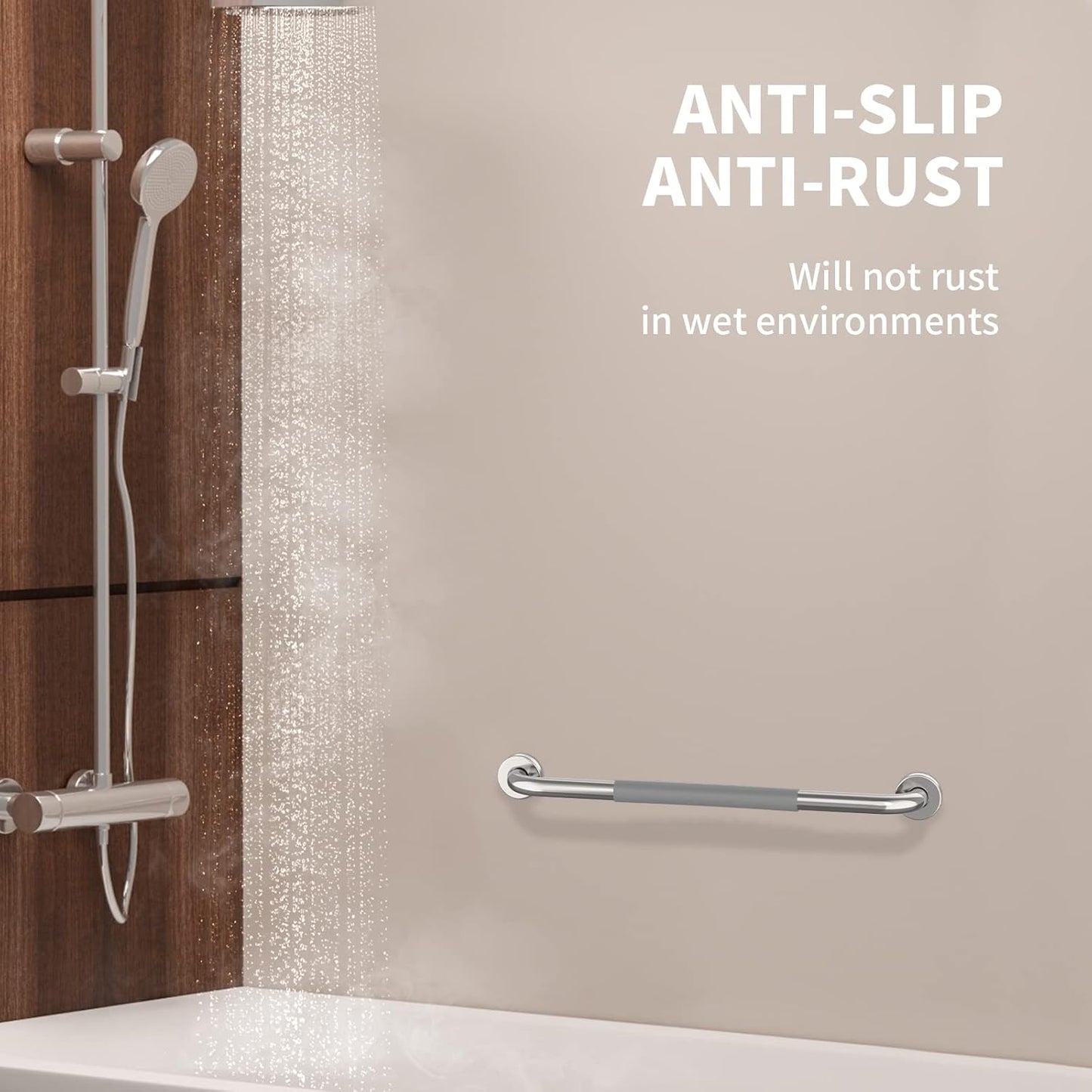 20 Inch Anti Slip Shower Grab Bar, Munzong Chrome Stainless Steel Bathroom Grab Bar w/Gray Rubber Grip, Bathroom Balance Bar,Safety Handrail Support,Handicap Elderly Senior Assist Bath Handle