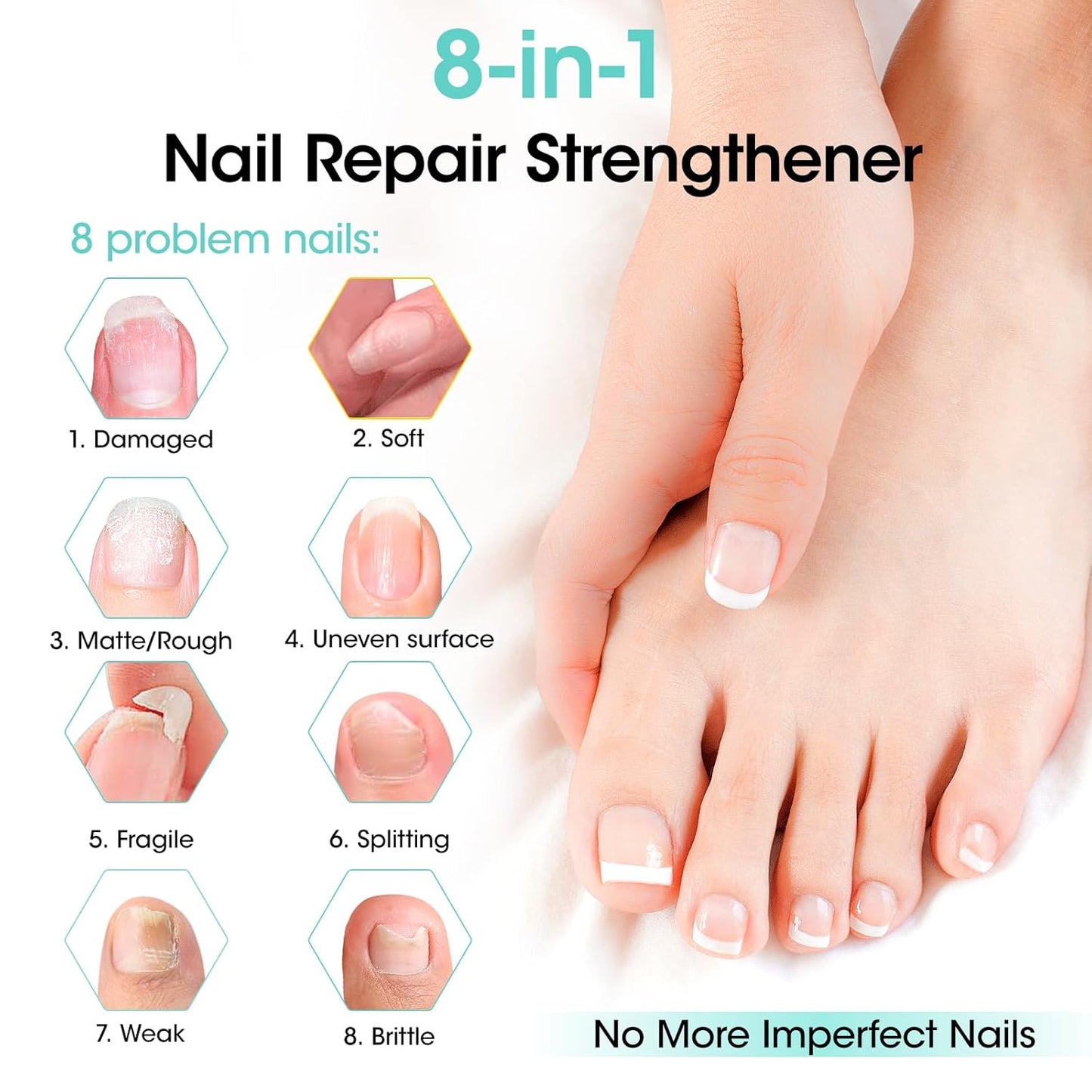 GELLEN Unscent Nail Strengthener, Pro Care 8-In-1 Air Dry Clear Nail Repair Growth Treatment for Weak Nails, Non-Polish, Strengthens & Protects Nails Growth Calcium Keratin Nourish 15ml