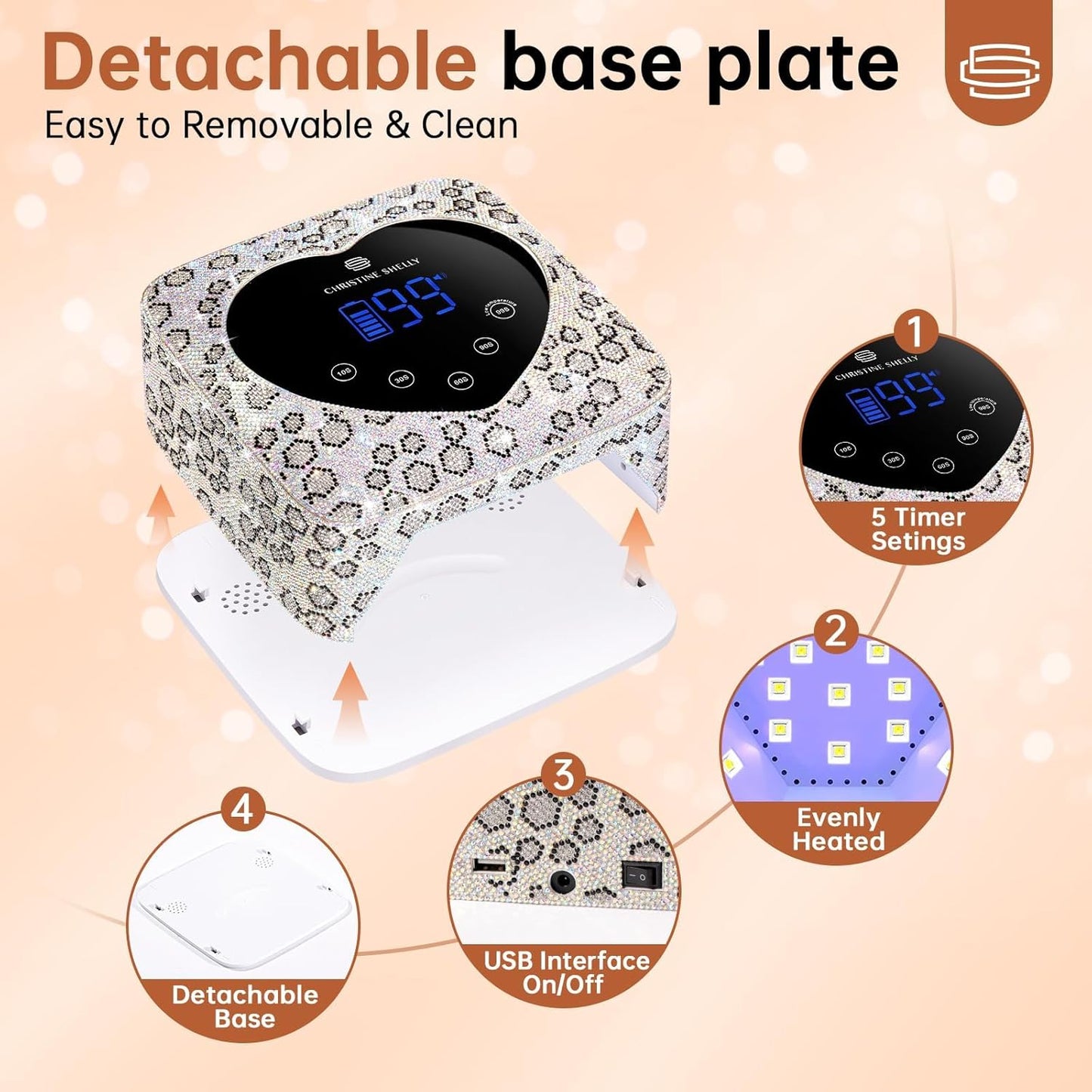 UV LED Nail Lamp 72W Rechargeable Sparkly Wireless Nail Dryer Gel Polish Light with 5 Timer Setting Professional Quick Dry Curing Lamp with Display Auto Sensor for Salon & Home