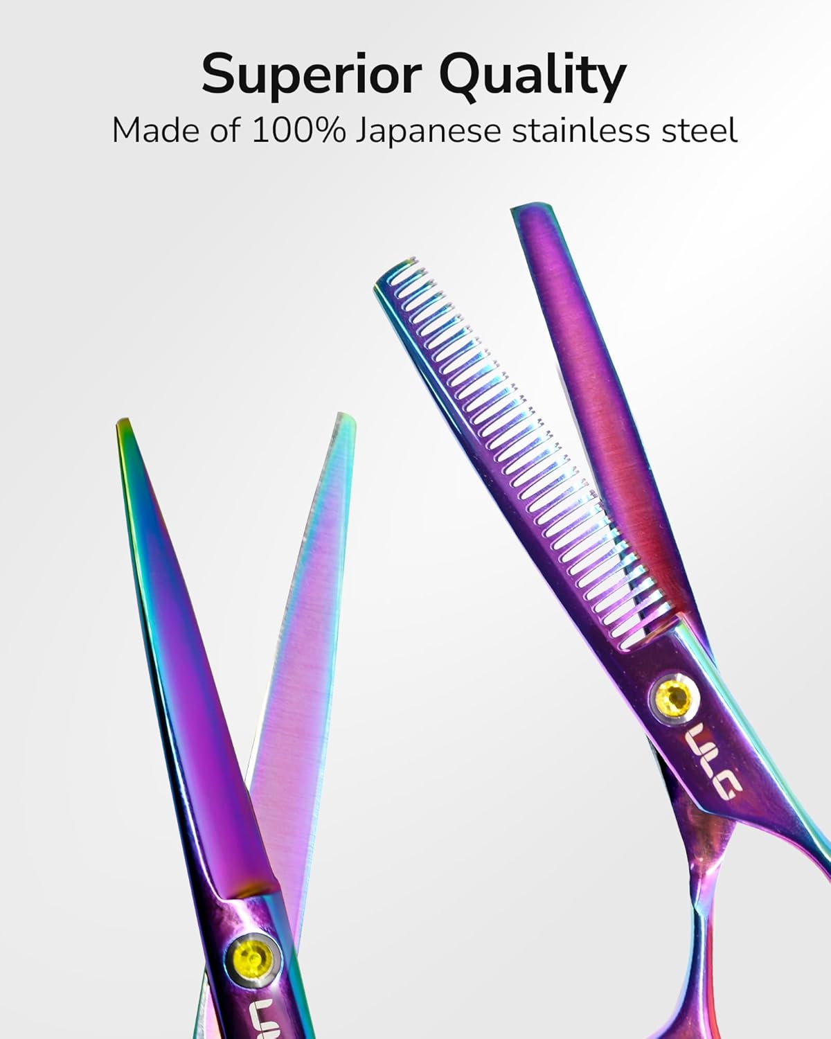 ULG Professional Hair Scissors Kit 6.5 inch Right-Hand Razor Edge Barber Scissors Salon Hair Cutting Shears Made of Japanese Stainless Steel, Hand Sharpened Rainbow