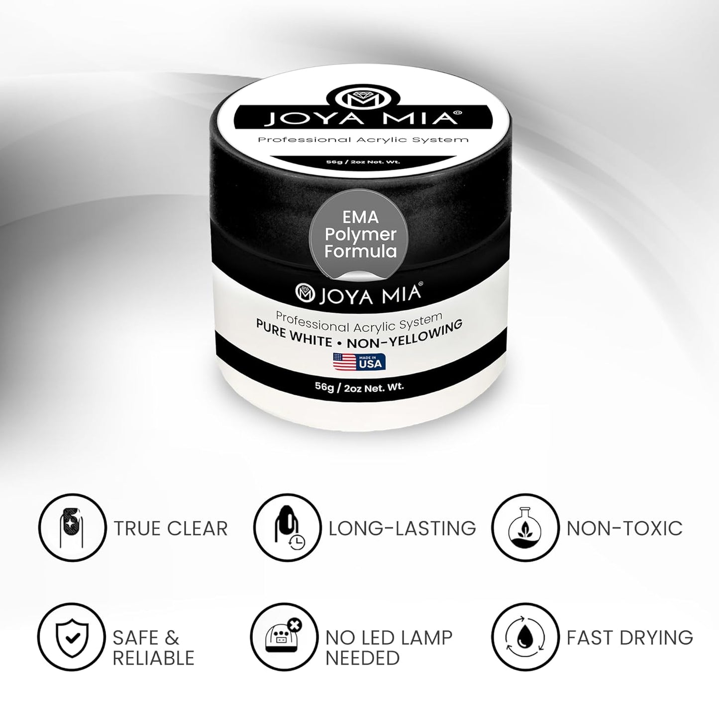 Joya Mia Acrylic Powder for Nails, MMA-Free, Super Adhesion Professional Powder for Flawless & Long-Lasting Nail Enhancements, Easy Application, Vibrant & Stunning Colors - Pure White, 2 oz