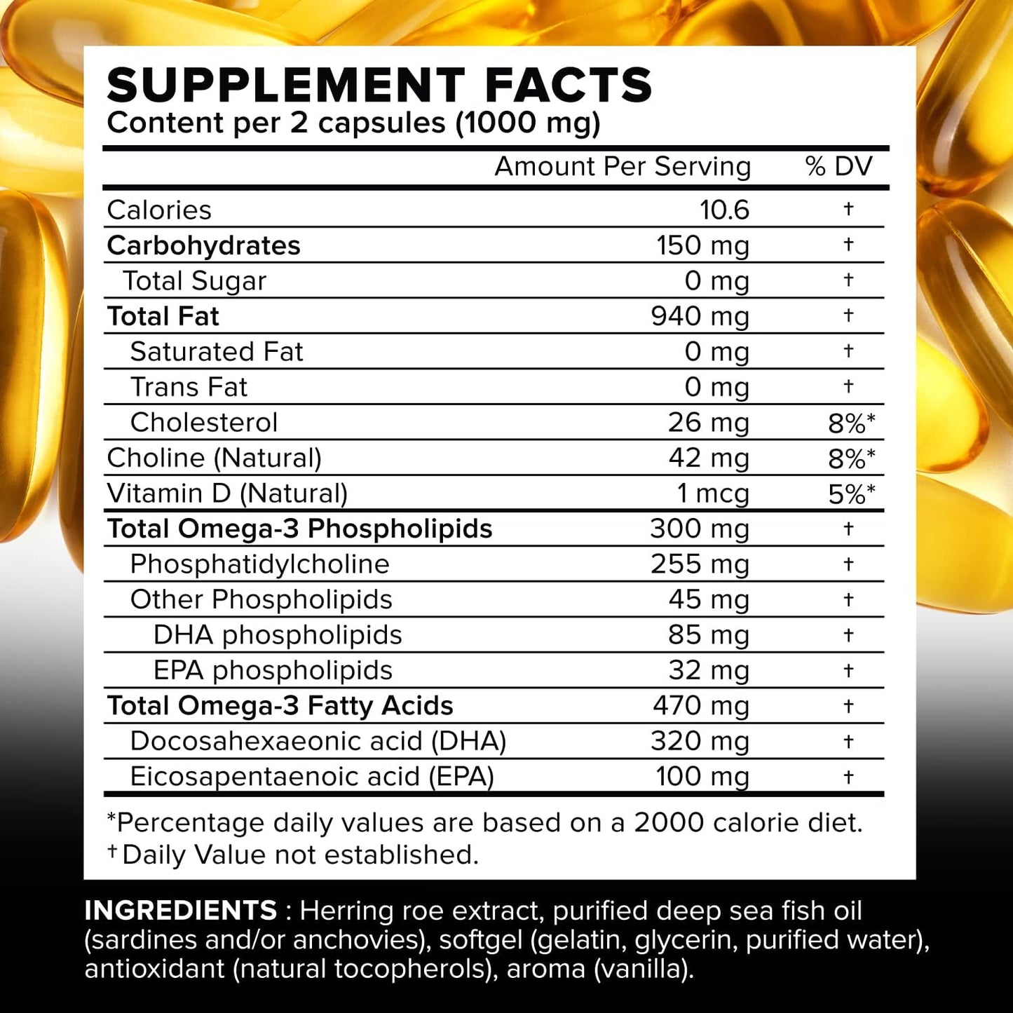 Nordic Pure Fish Roe Oil Complex (60 Fish Oil Capsules) for Brain, Immunity & Vision - Heart Supplement w/EPA, DHA, Vitamin D3, Choline - Fish Oil Omega 3 Supplements