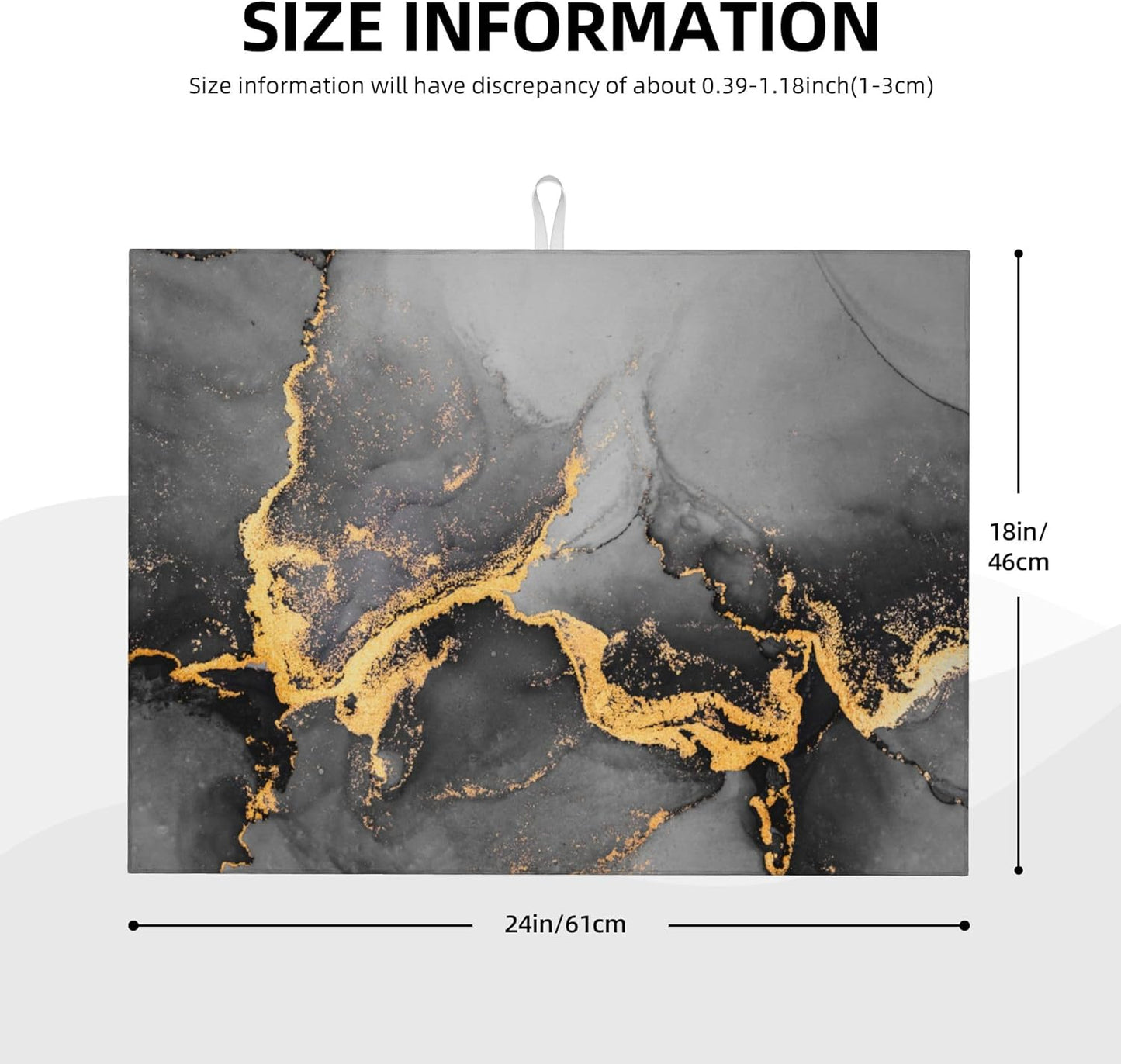 Black Gray Gold Marble Kitchen Drying Mat Abstract Modern Microfiber Dish Drainer Mat for Kitchen Counter Absorbent Reusable Washable 18x24 Inch