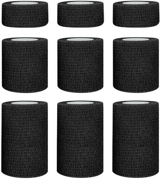 1"/2"/3" Self Adhesive Bandage Wraps, 9 Pack Black Self Adherent Cohesive Bandages Wrap for Wounds, Vet Wrap, Ankle Tape, Tattoo Tape Wrap, Medical Tape, Color Athletic Tape