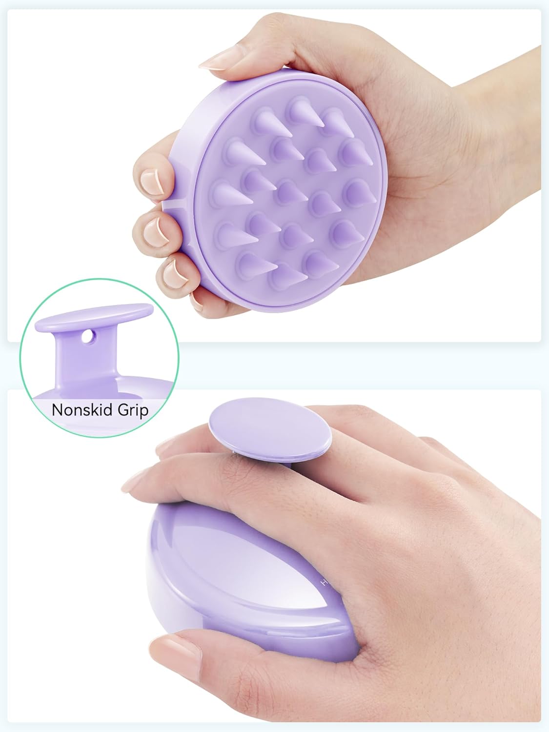 HEETA Shampoo Scalp Brush Massager Hair Growth, Scalp Scrubber with Soft Silicone Bristles for Dandruff Removal, Hair Brush Exfoliator, Light Purple
