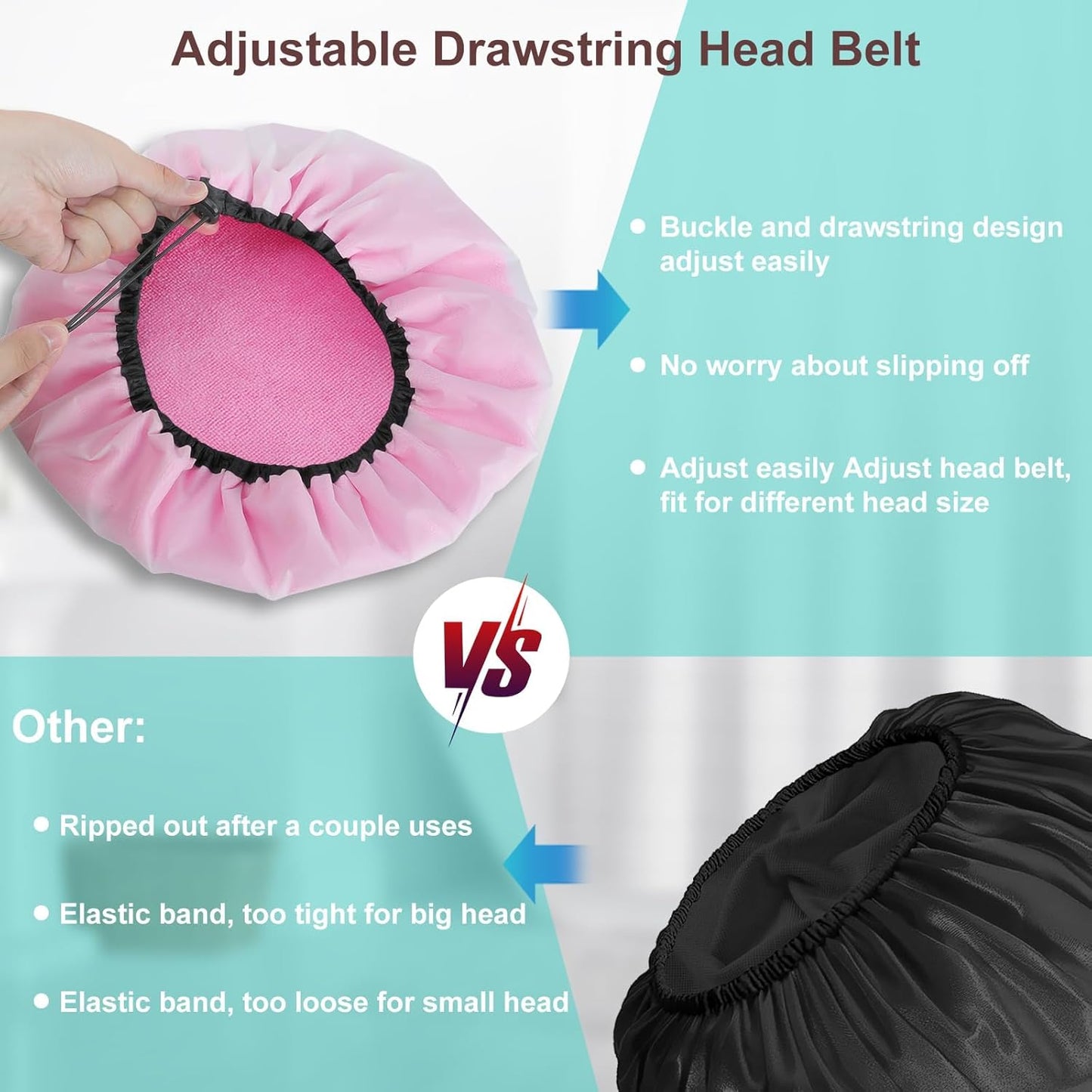 2 Pcs 13.5" Dual Waterproof Design Adjustable Terry Shower Cap for Women and Men, EVA Double Layer Bath Cap Reusable for Braids, Long Hair, Dreadlocks