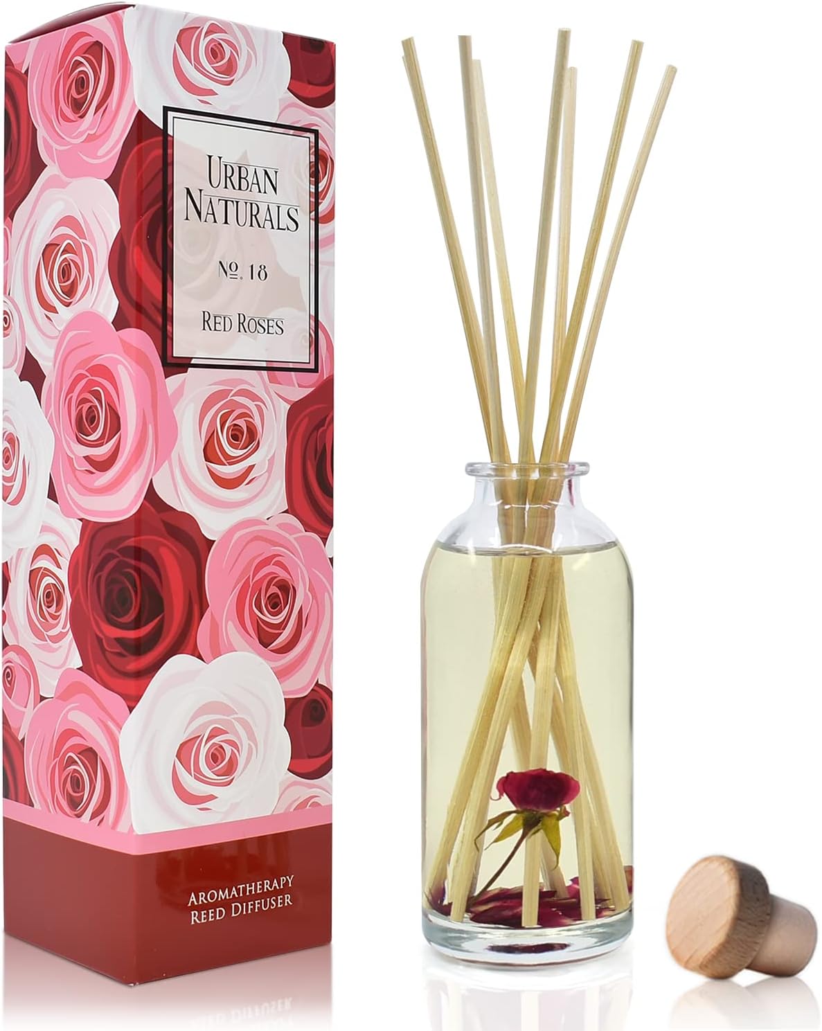 Urban Naturals Red Roses Reed Diffuser Oil Gift Set| Floral Scented Sticks Room Freshener for Bathroom, Kitchen & Bedroom | Great Idea