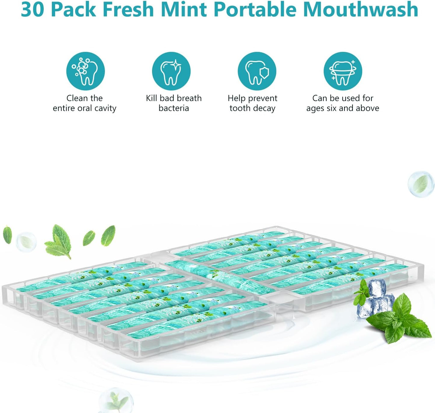 Mouthwash Travel Size Portable Packets to Go, Alcohol & Fluoride Free Fresh Mint MouthwashStrips for Superior Oral Hygiene,30 Individual Disposable Mouthwash Packs(Pack of 30)