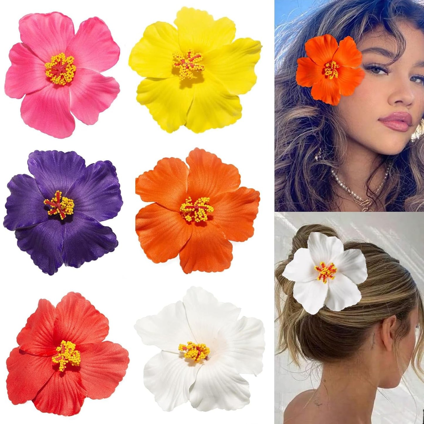 6 Colors Hawaiian Flower Hair Clips for Women，Plumeria Hair Clip for Thick and Thin Hair, Beach Tropical Hair Clips for Women and Girls