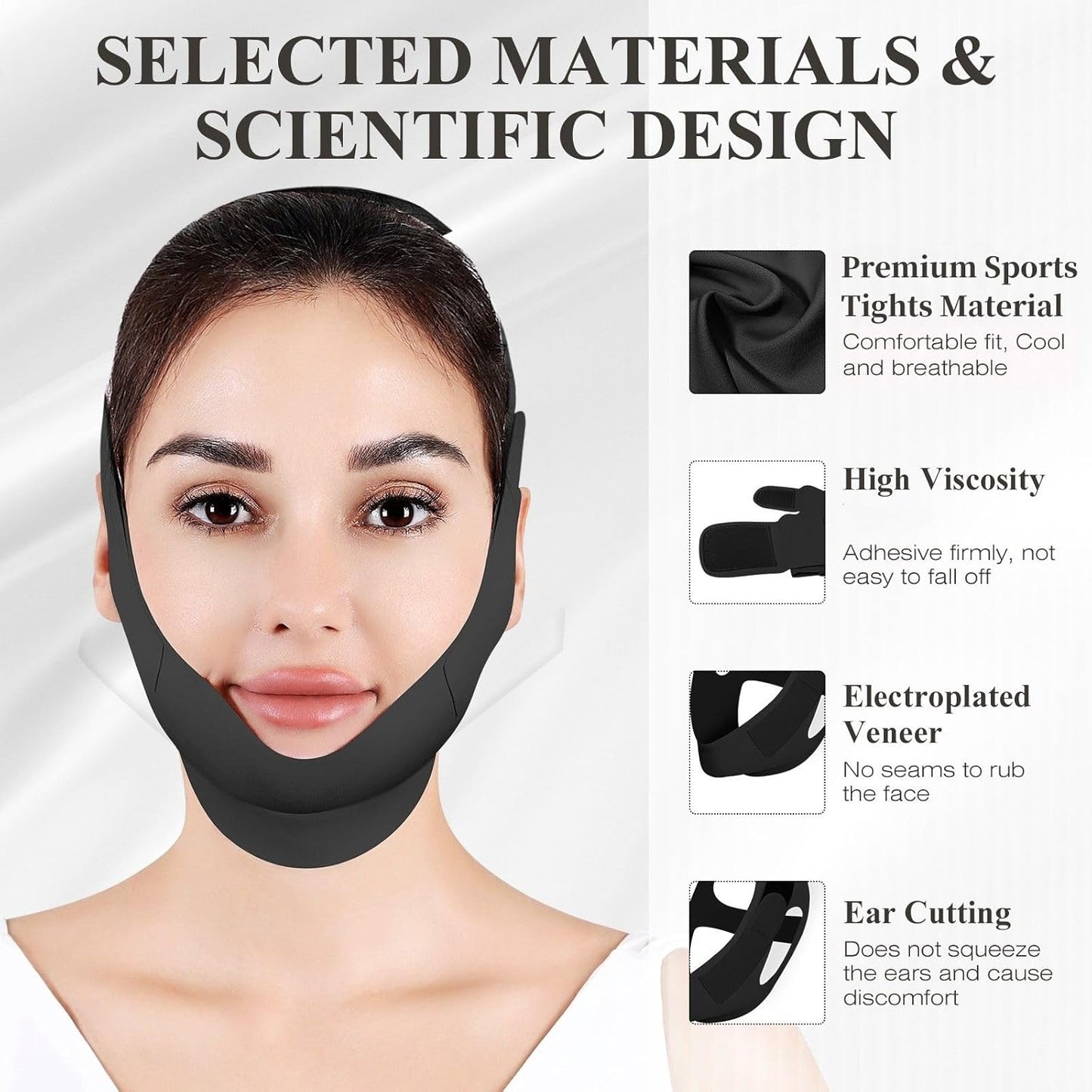 Chin Strap for Sleeping,Double Chin Reducer,Adjustable Chin Strap,Jaw Strap,Jawline Shaper,V Line Lifting Mask,Black,M