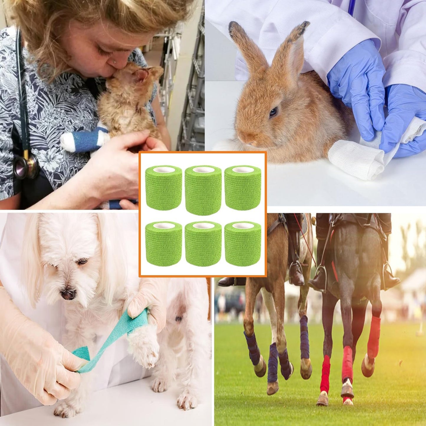 Hysiwen 6 Pack 2" x 5 Yards Self Adhesive Bandage Breathable Cohesive Wrap Self Adherent Vet Tape Self Stick Bandage Wrap for Sports, Athletic, Wrist, Ankle(Green)