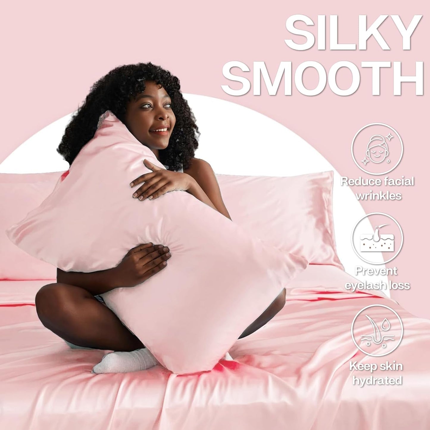 MR&HM Satin Pillowcase for Hair and Skin, Silk Satin Pillowcase 2 Pack, King Size Pillow Cases Set of 2, Silky Pillow Cover with Envelope Closure (20x40, Light Pink)