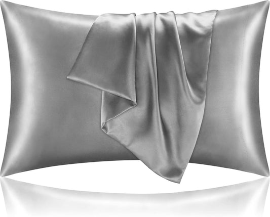 BEDELITE Satin Pillowcase for Hair and Skin, Super Soft and Cooling Similar to Silk Pillow Cases 2 Pack with Envelope Closure, Gift for Women Men(20"x36" King Size, Grey)