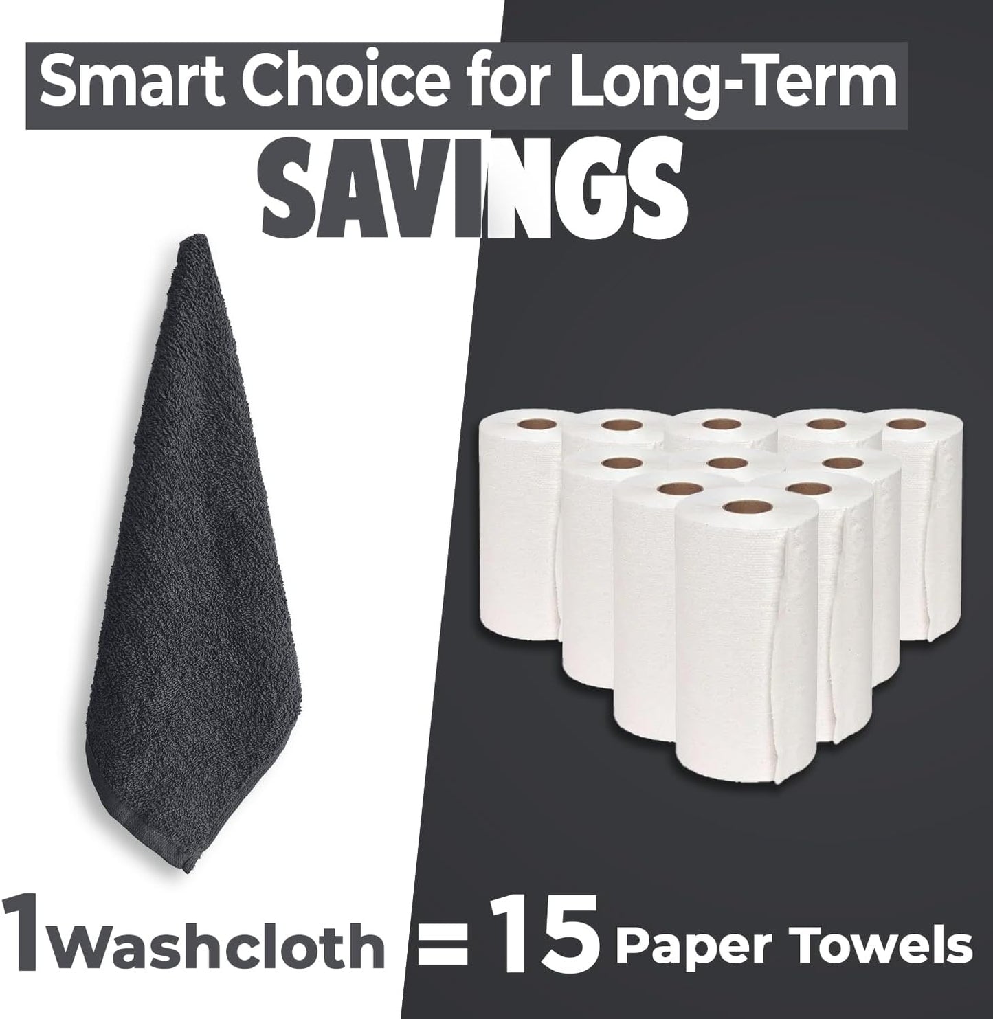 DAN RIVER 100% Cotton Wash Cloths 24 Pack [12x12] Soft & Absorbent wash Rags for Bathroom, Gym, Hotels & Spa Perfect for Everyday Use Fingertip Towels, Dark Gray