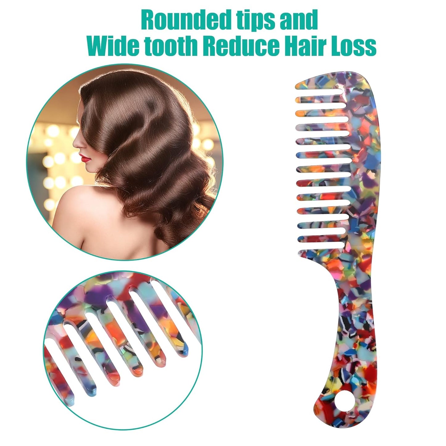 VOCOSTE 1 Pcs Hair Comb Wide Tooth, Anti-Static, for Thick, Curly Hair, Hair Comb, Detangling Comb, for Wet and Dry Multicolor