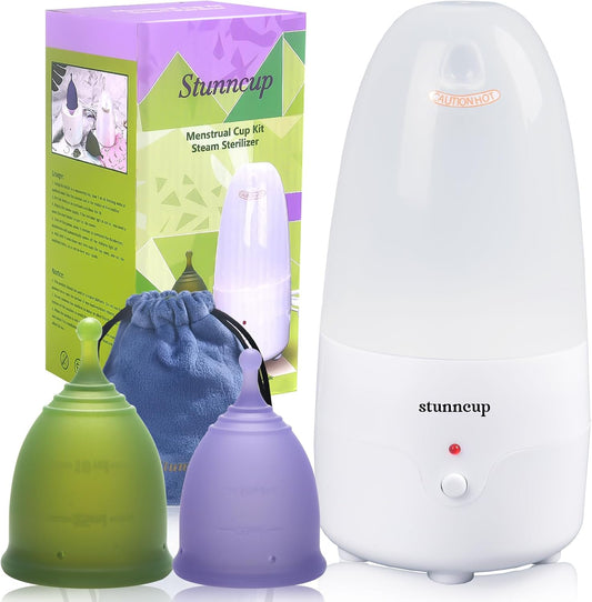 Menstrual Cups Steamer Kit with 2 Reusable Period Cup (Regular & Small) 3 Mins Quick Clean, Automatic Timing, Compact Travel Design for Menstrual Cup & Disc