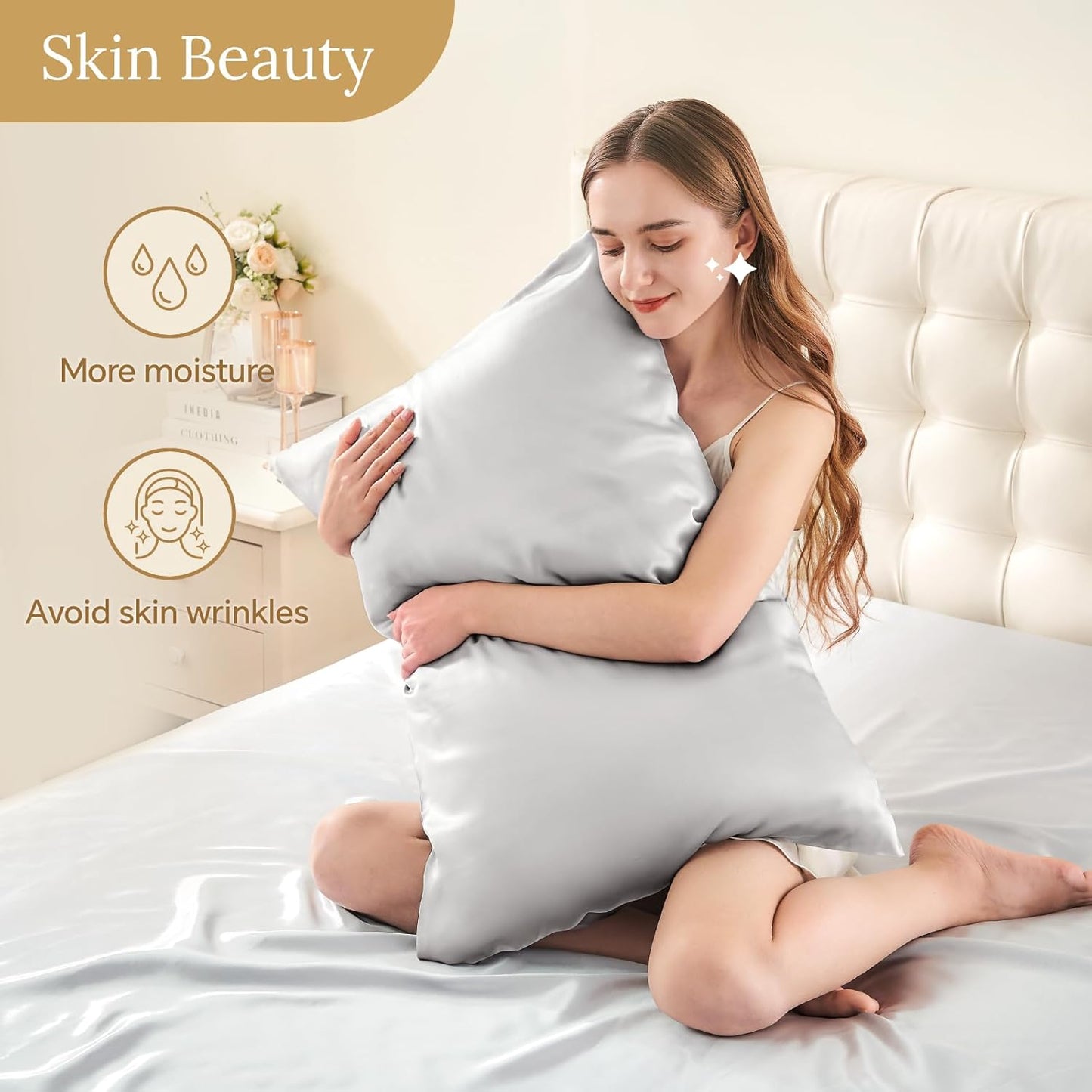 INFIIXSO Silk Pillow Cases 2 Pack Standard Size, Ultra Smooth & Soft Mulberry Silk Pillow Case for Hair and Skin, Breathable Cooling Silk Pillowcase with Hidden Zipper (Light Grey, 20x26 Inches)
