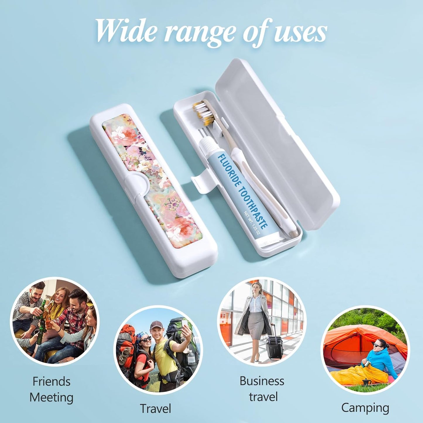 2 Pcs Toothbrush Travel Case - Colorful Pattern, Holder and Covers for Toothbrushes, Includes Tongue Scraper Case