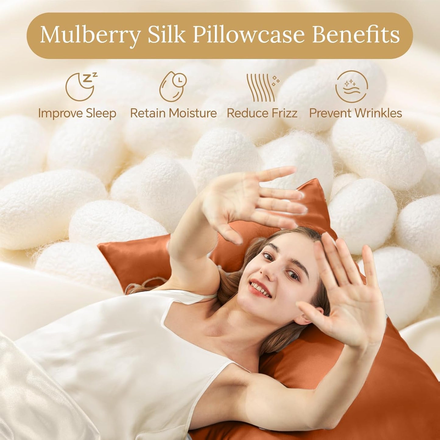 INFIIXSO Mulberry Silk Pillowcase for Hair and Skin, Silk Pillow Cases Queen Size Set of 2 with Hidden Zipper 20x30 Inches, Ultra Smooth and Soft Cooling Pillow Cases for Hot Sleepers(Orange, 2 Pack)