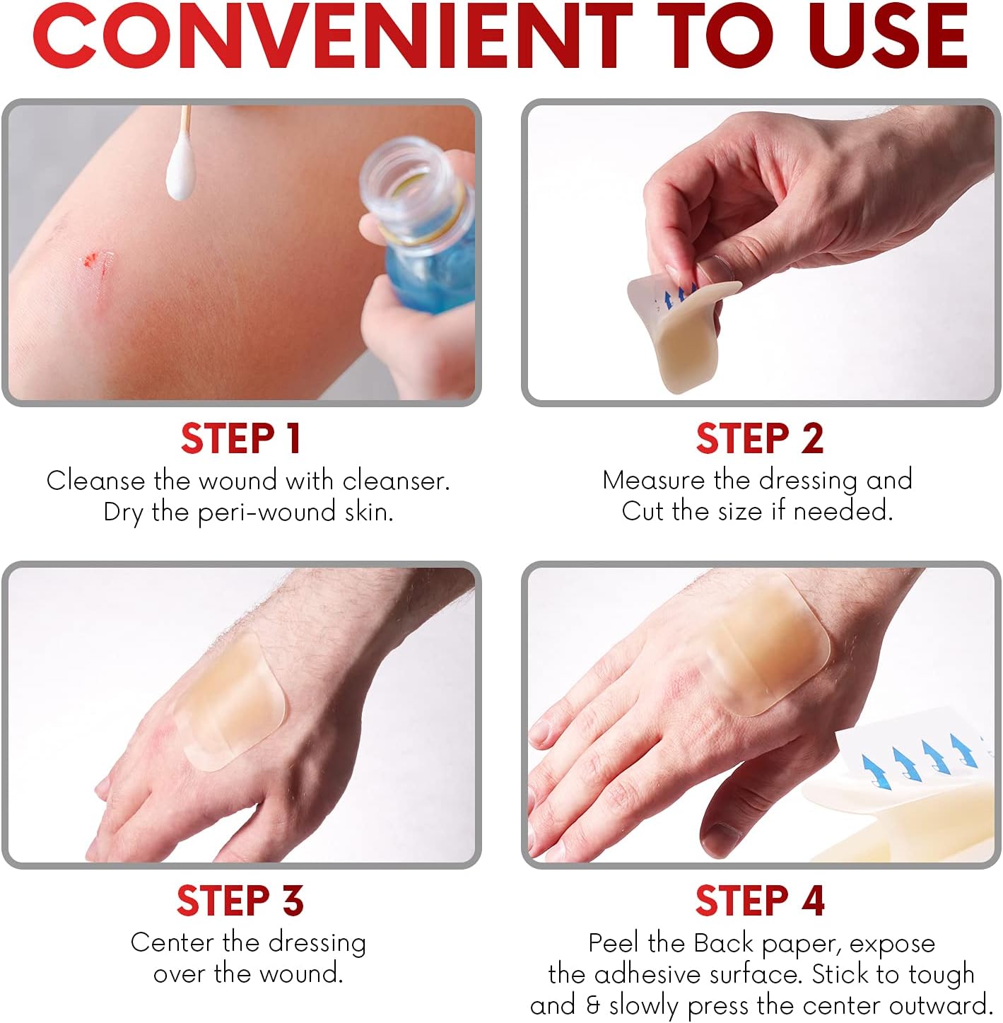 Healqu Hydrocolloid Wound Dressing - 2x2" Thin - Box of 20 Large Bandages - Sterilized Bordered Hydrocolloid Patches for Bed Sores, Abrasions, and More - Waterproof and Absorbent with Protective