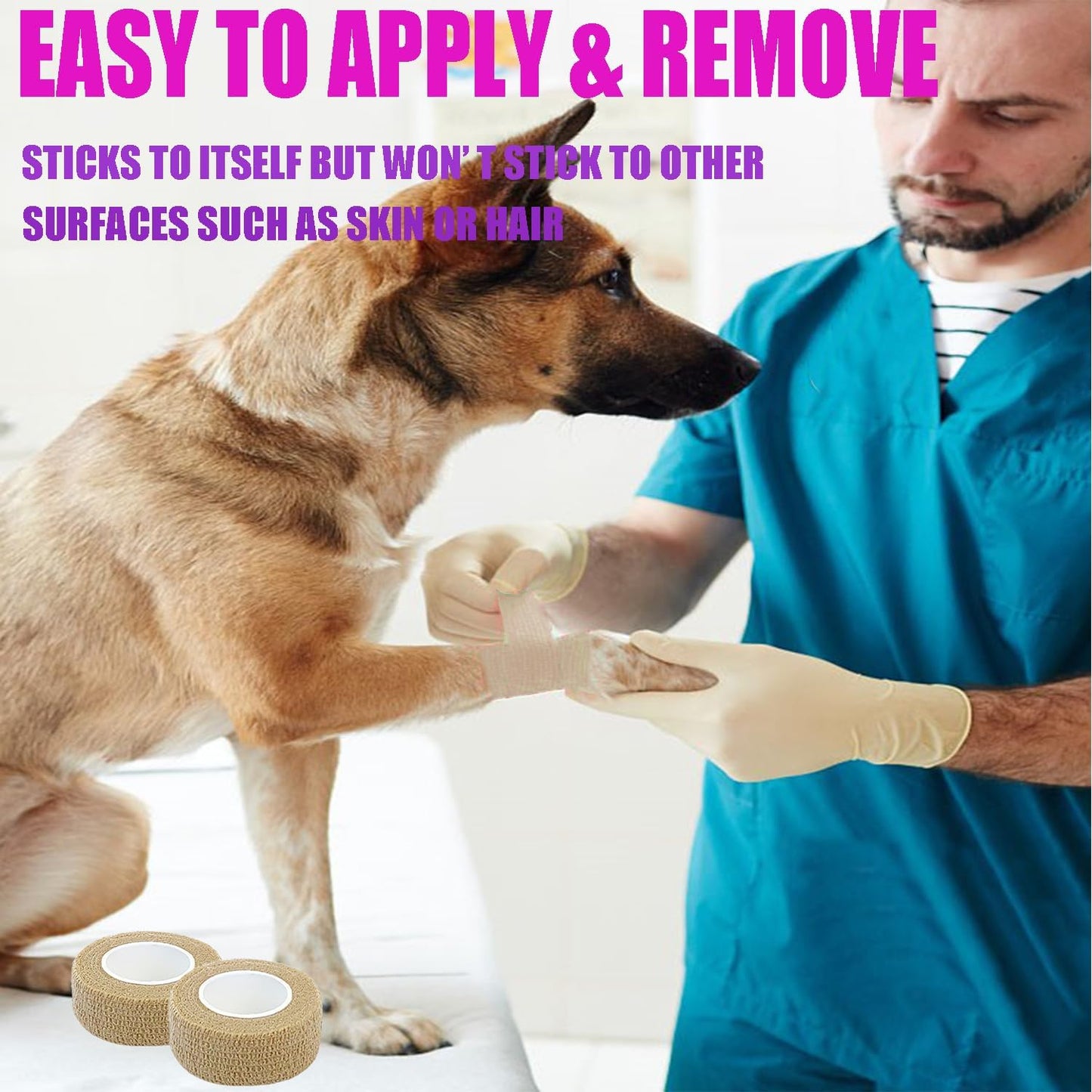 Hysiwen 6 Pack 1" x 5 Yards Self Adhesive Bandage Breathable Cohesive Wrap Self Adherent Vet Tape Self Stick Bandage Wrap for Sports, Athletic, Wrist, Ankle(Skin Color)