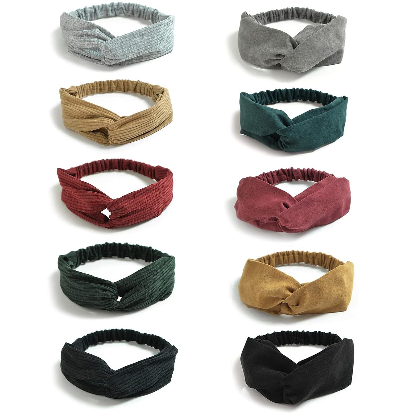 DRESHOW 10 Pack Boho Headbands for Women Girls Elastic Back Criss Cross Hair Band Twisted Head Wrap Solid Hair Accessories