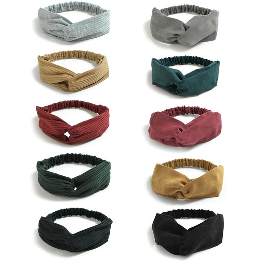 DRESHOW 10 Pack Boho Headbands for Women Girls Elastic Back Criss Cross Hair Band Twisted Head Wrap Solid Hair Accessories