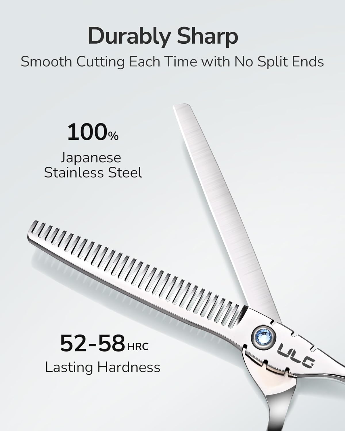 ULG Hair Thinning Scissors 6.7” Shark Series 100% Japanese Stainless Steel, Offset Handle, 30 V-Tooth Thinner 25% Hair Removal, Professional Barber Layering Shears for Salon & Home Hair Styling