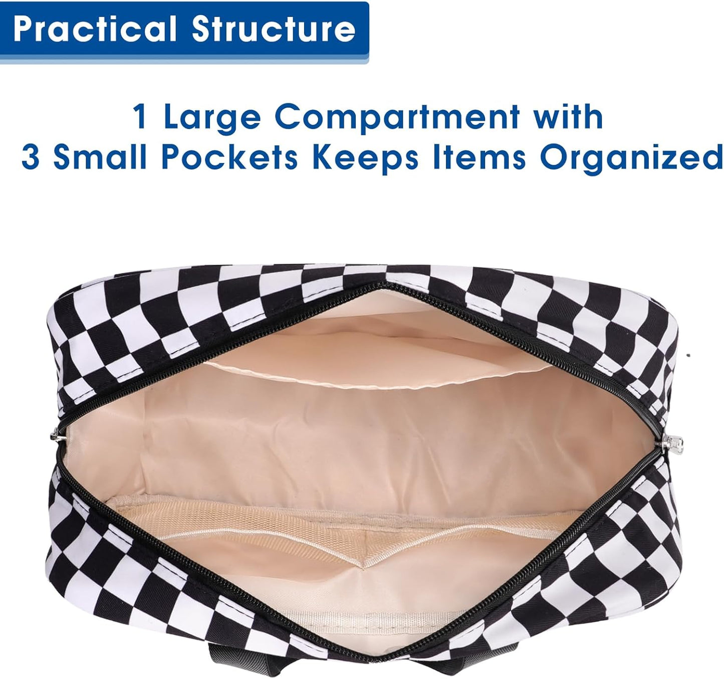 Narwey Large Toiletry Bag Women Cosmetic Bag Travel Makeup Bag Organizer Medicine Bag for Toiletries Essentials Accessories (Black Checkerboard, Large)