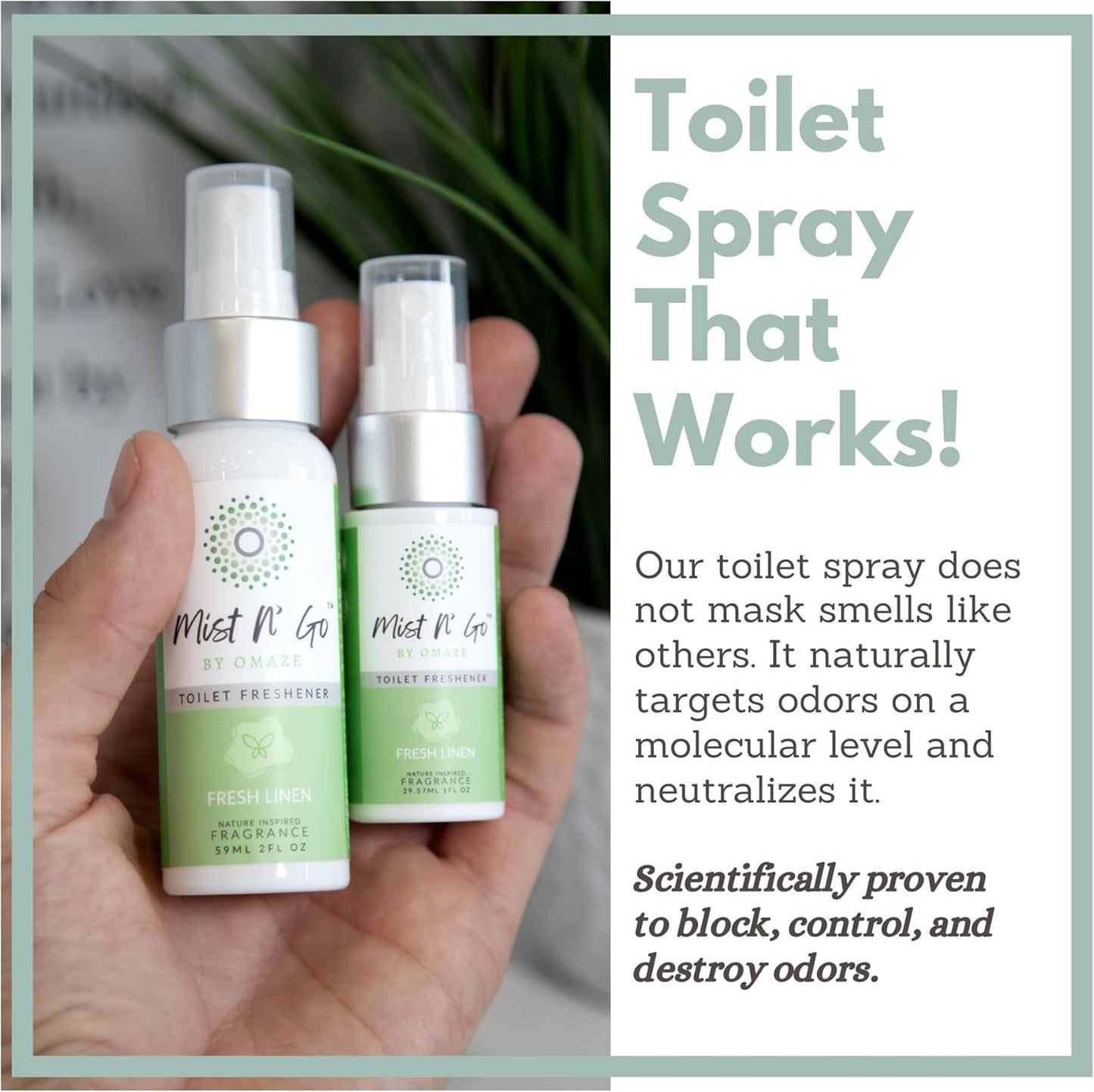 Mist N' Go Omaze Travel Toilet Spray Odor Eliminator - Fresh Linen Daily Pack (2oz + 1oz)