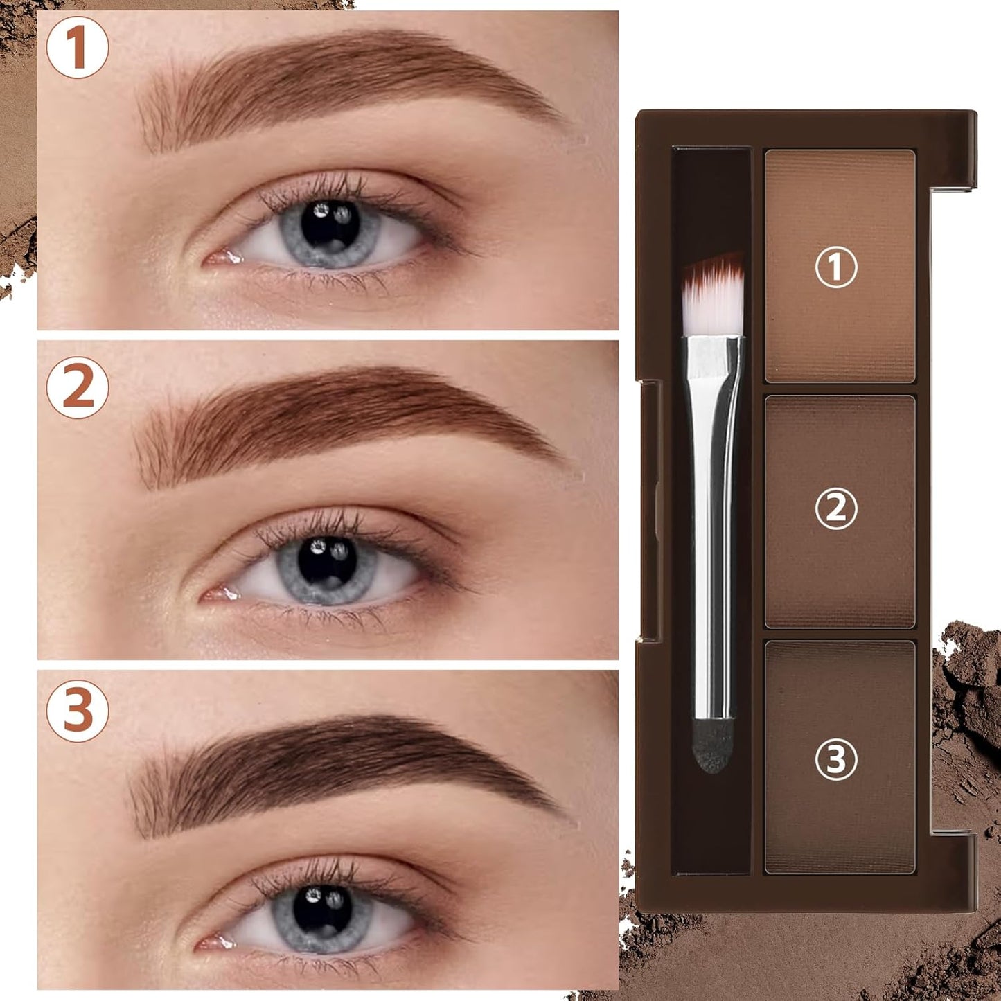 3 Colors Eyebrow Powder Set, Brow Powder Makeup Palette, Defining and Sculpting Brows, Waterproof Eye Contour Kit with Brush Applicator