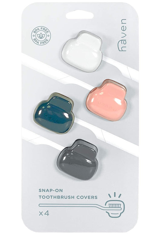 Haven Toothbrush Cover - Fits Electronic and Manual Toothbrushes - Toothbrush Case Holder for Travel - Set of 4 Tooth Brush Protectors (White, Coral, Teal, Charcoal Gray)