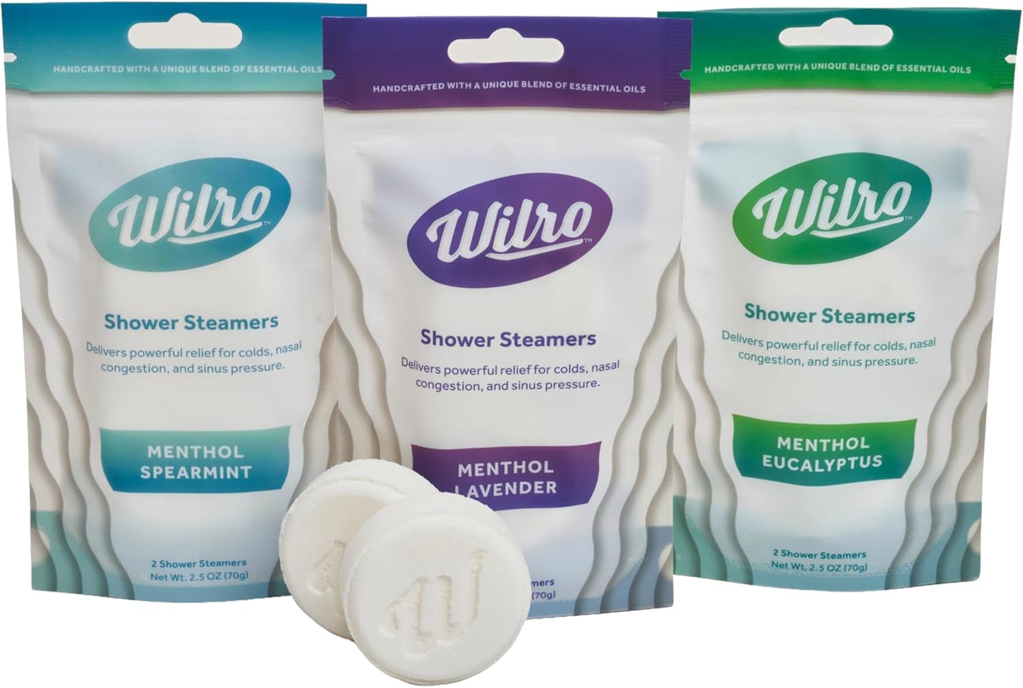 Wilro Soothing, Aromatic Shower Steamers, 3 Pack, Sampler Pack - 2 of Each Scent (6 Steamers)