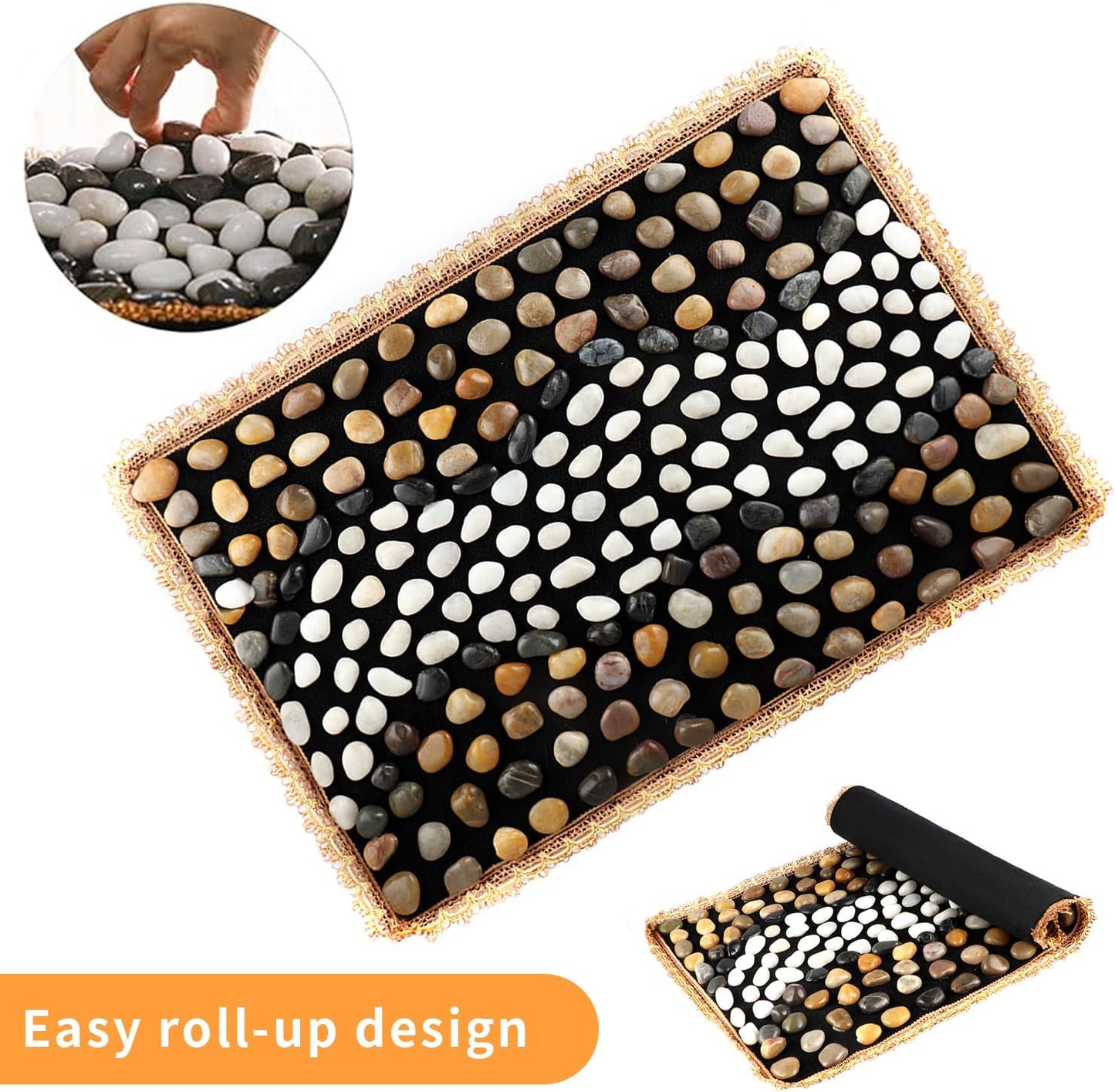 Pebbles Massage Mat, Reflexology Foot Massager, Cobblestones Foot Acupressure Pad for Tired Feet Relaxation (23.6"×15.7")