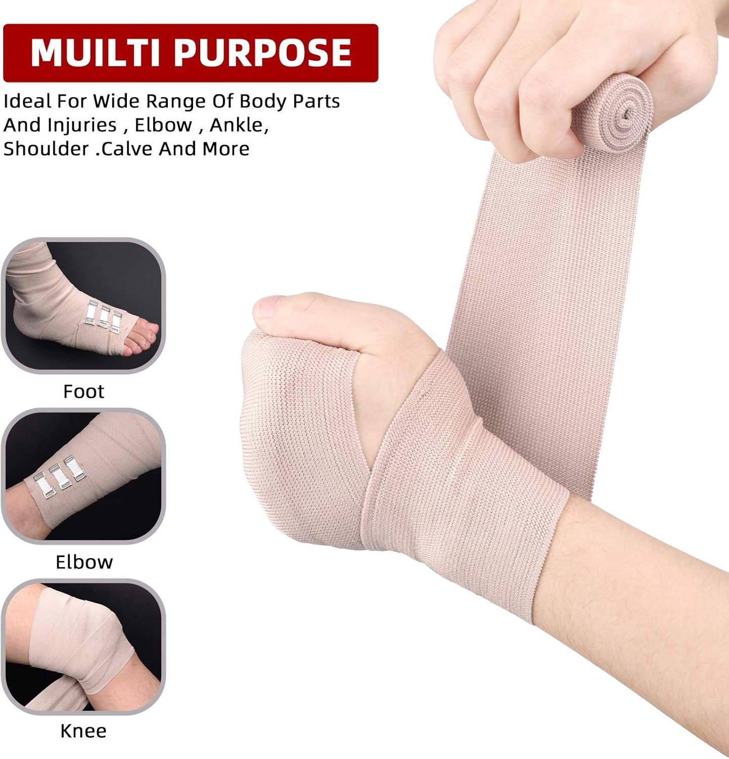 FRESINIDER Elastic Bandage Wrap 8 Pack(4 X 3 + 4 X 4 Wide Rolls) + 48 Clips | Stretch Compression Bandage Stretches up to 15ft | Ideal for Medical, Sports, Sprains, Calf, Ankle & Foot