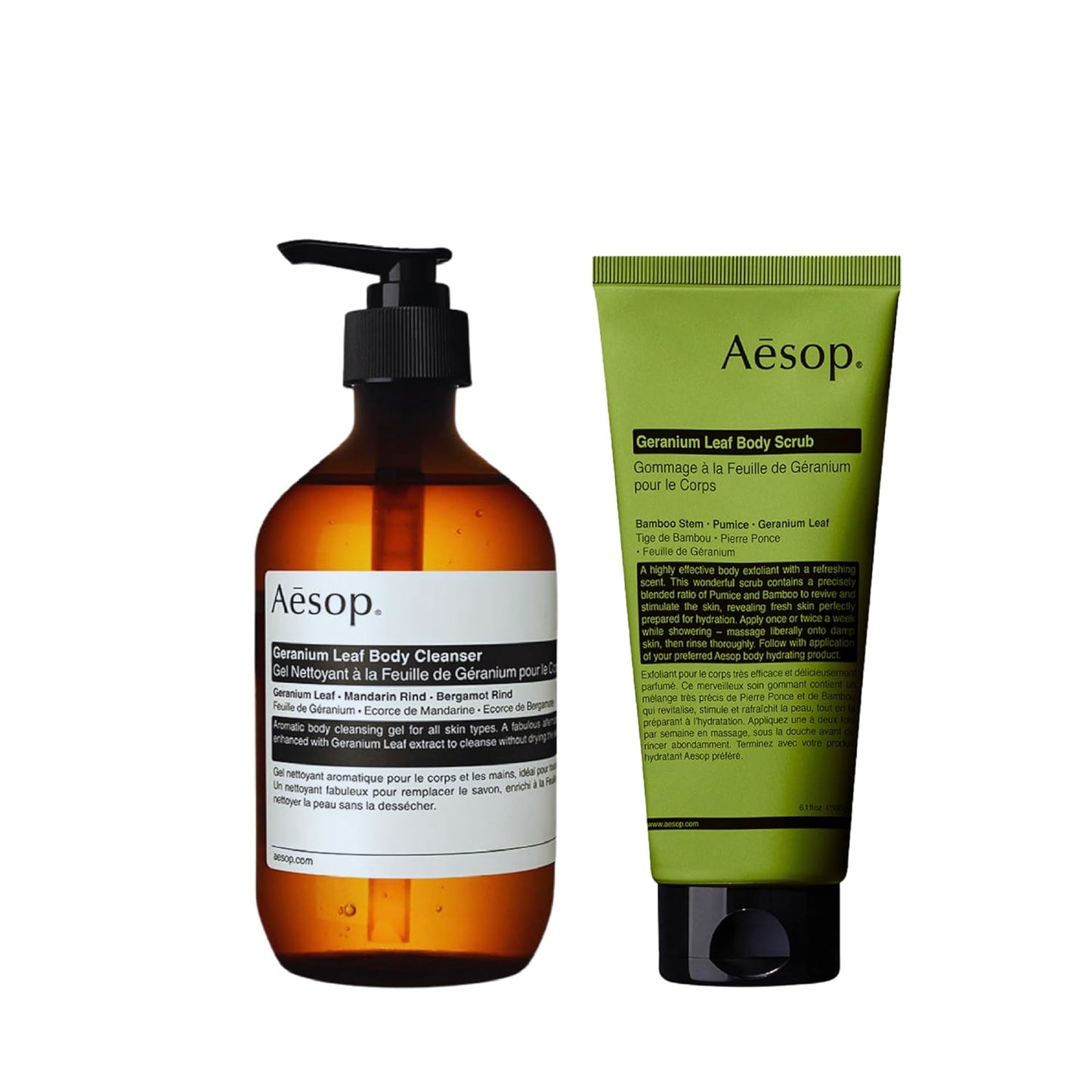 Aesop Geranium Leaf Body Cleanser + Scrub | 16.9 oz + 6.2 oz
