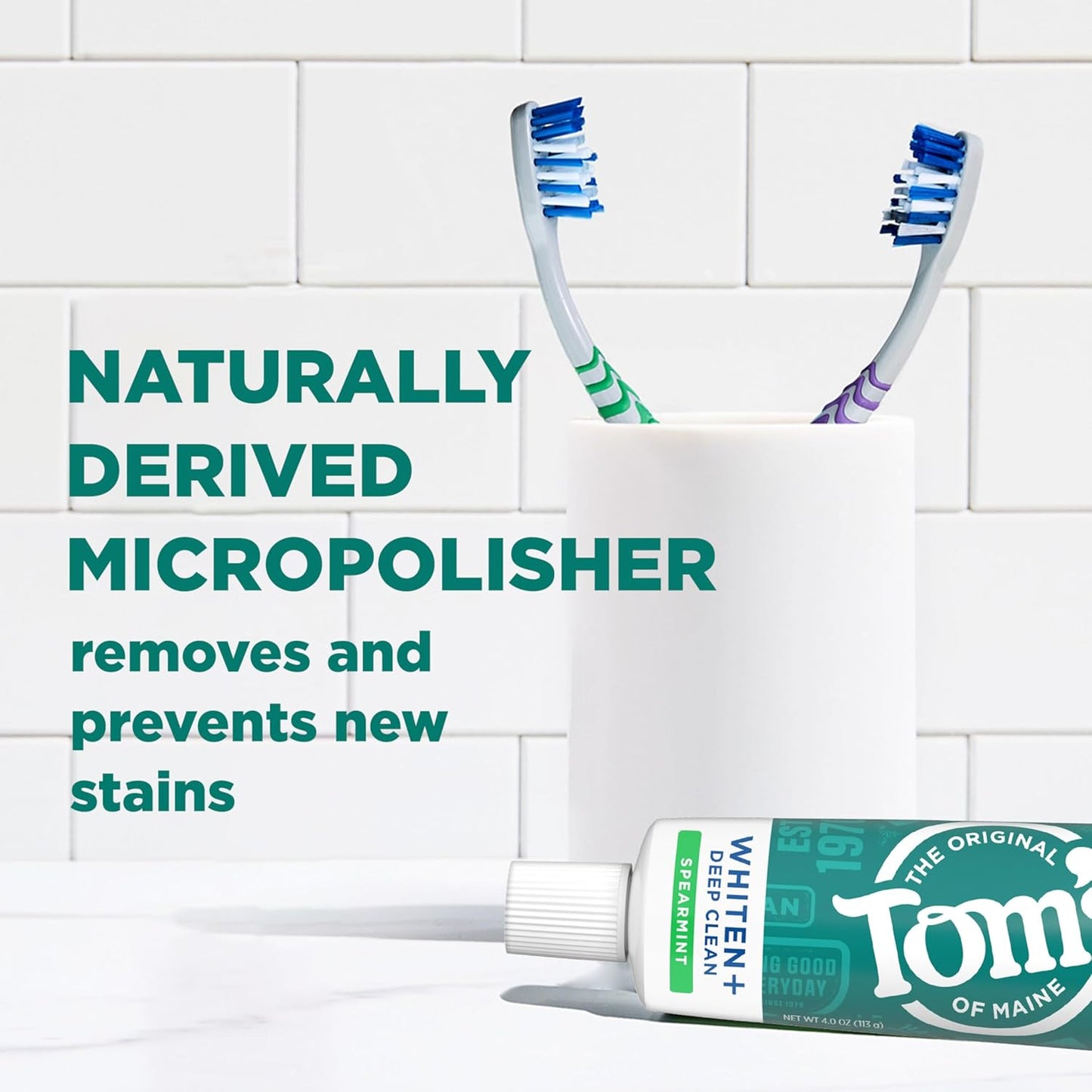 Tom's of Maine Whiten Plus Deep Clean Whitening Toothpaste, Natural Whitening Toothpaste with Plant-Based Cleansers, Enamel Safe, Whitens Without Causing Sensitivity, Spearmint, 4.0 Oz (Pack of 3)