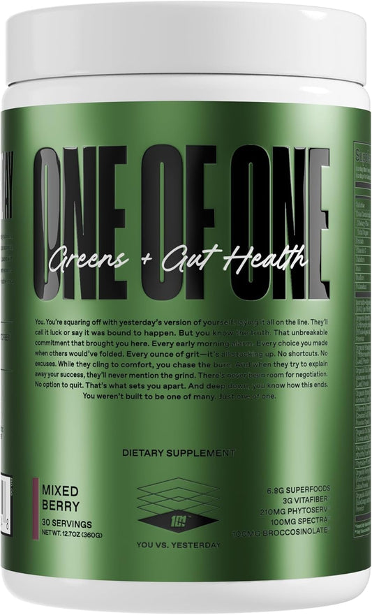 ONE of ONE Greens & Gut Health – Superfood Greens Powder with Prebiotics, Probiotics & Digestive Enzymes for Gut Health, Immunity & Energy, No Artificial Sweeteners - Mixed Berry, 30 Serving