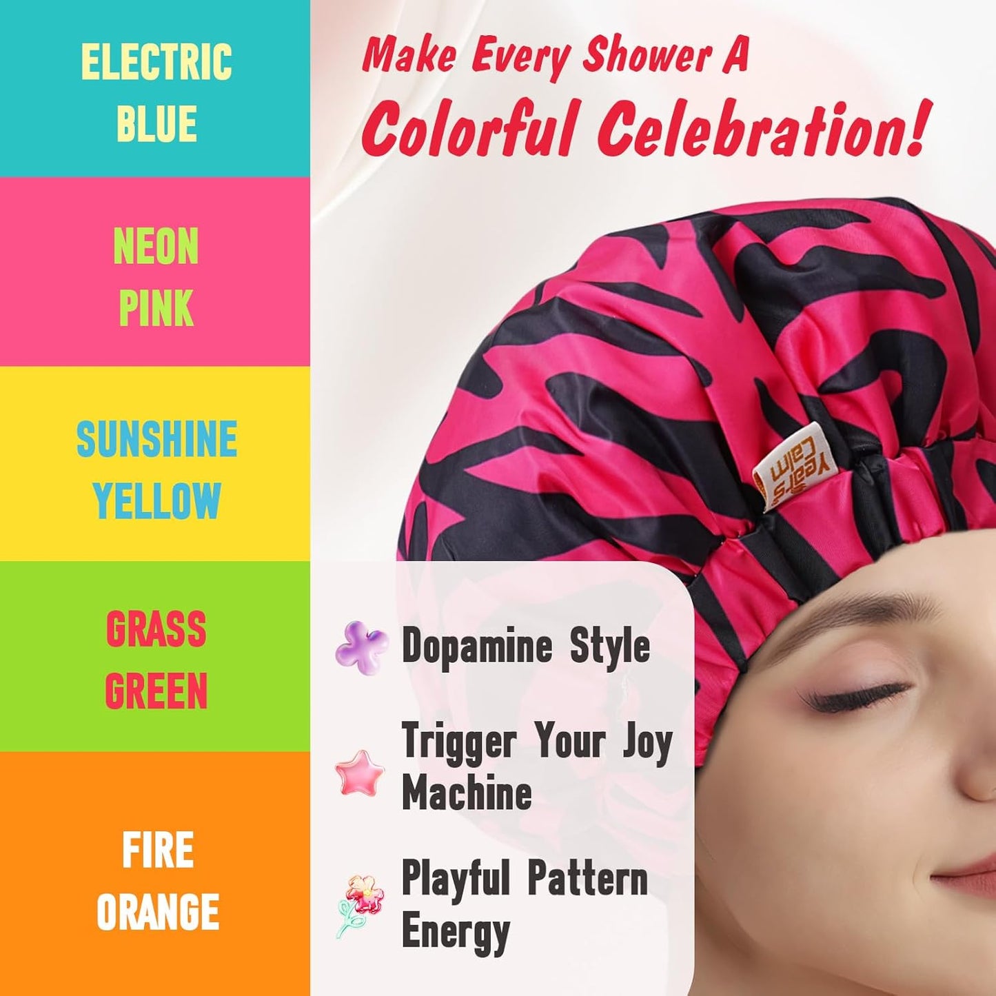 Years Calm Shower Caps for Women Reusable Waterproof, Double-Layer Extra Large Elastic Hair Cap for Shower for Long Hair & Braids, Travel & Home (Pink)