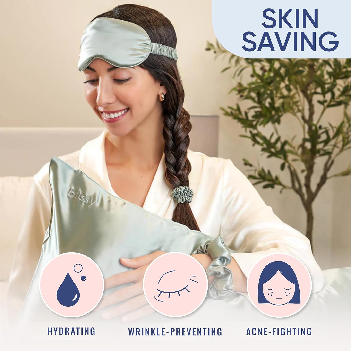 Blissy Silk Pillowcase - 100% Pure Mulberry Silk - 22 Momme 6A High-Grade Fibers - Silk Pillow Cover for Hair & Skin - Regular, Queen & King (Matcha, Queen)