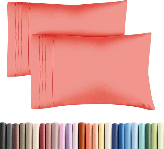 Queen Pillow Cases Set of 2 - Ultra Soft Hotel Quality Pillowcase Covers - Comfy, Cozy & Wrinkle Free - Shrinkage, Stain and Fade Resistant - Machine Washable Pillow Protectors - 2 Piece Set - Coral