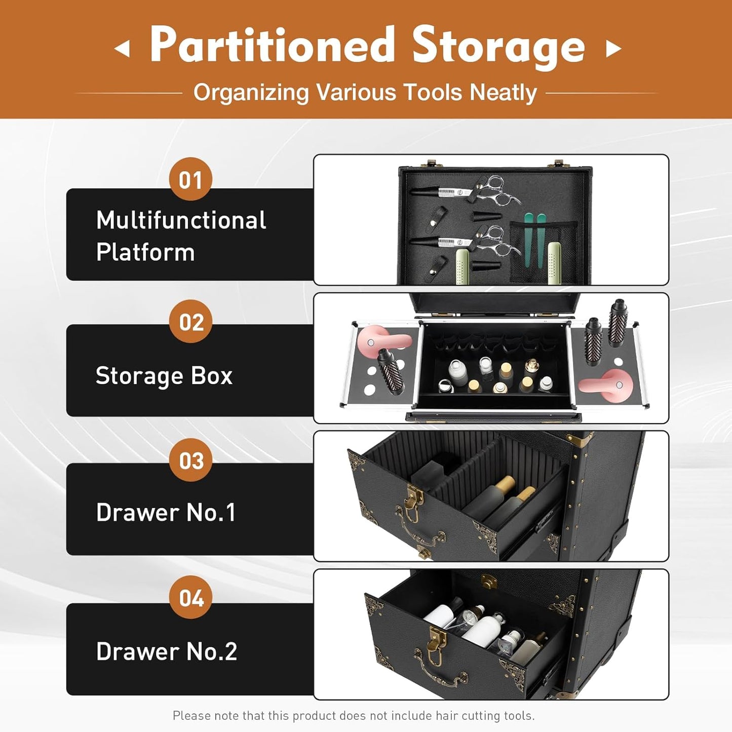 44.09lbs Lockable Makeup Train Case,Rolling Hairdressing Trolley,Beauty Salon Cosmetic Luggage with Universal Wheels for Hair Stylist,Make-up Artists (Black 2)