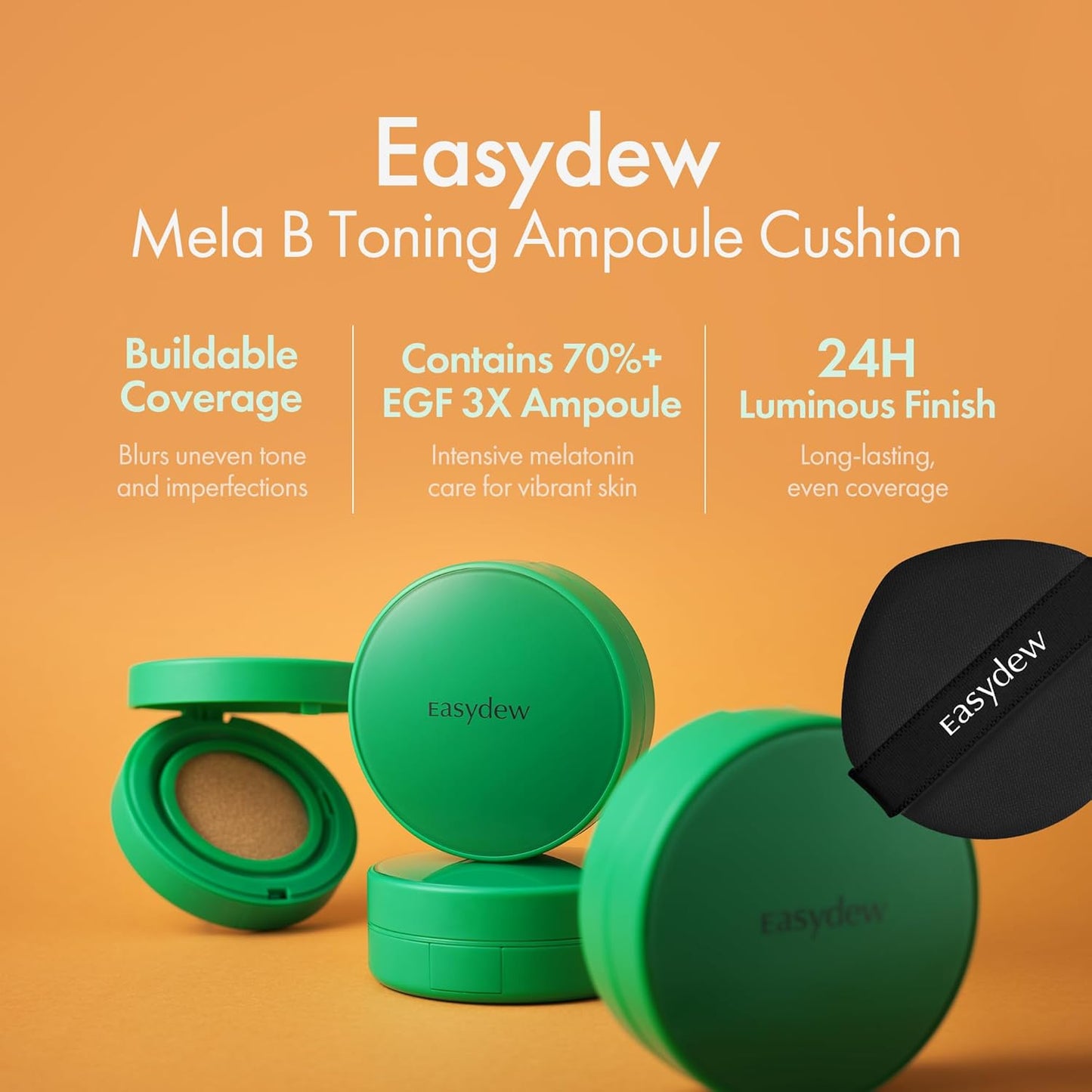 Easydew Mela B Toning Ampoule Cushion Refill - 3-in-1 Age-Defying Sun Shield Full Coverage Cushion Foundation with Niacinamide & Hyaluron-Vital C - Face Makeup Korean Skin Care 0.45 oz (#23 Natural)