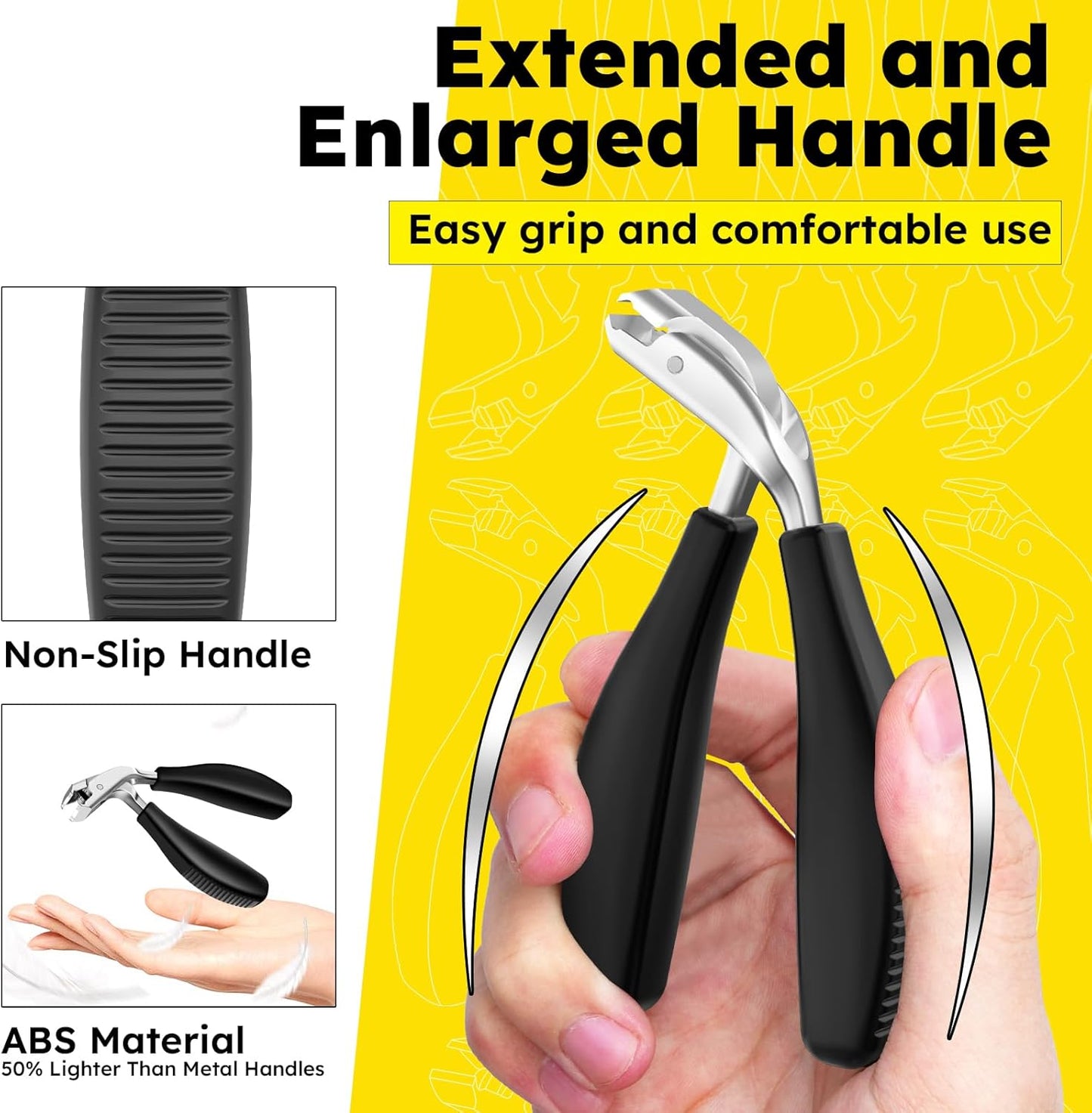 Angled Head Toe Nail Clippers for Thick Nails for Seniors, Straight Toenail Clippers with Catcher, Heavy Duty Large Toenail Clippers with Ergonomic Long ABS Handled