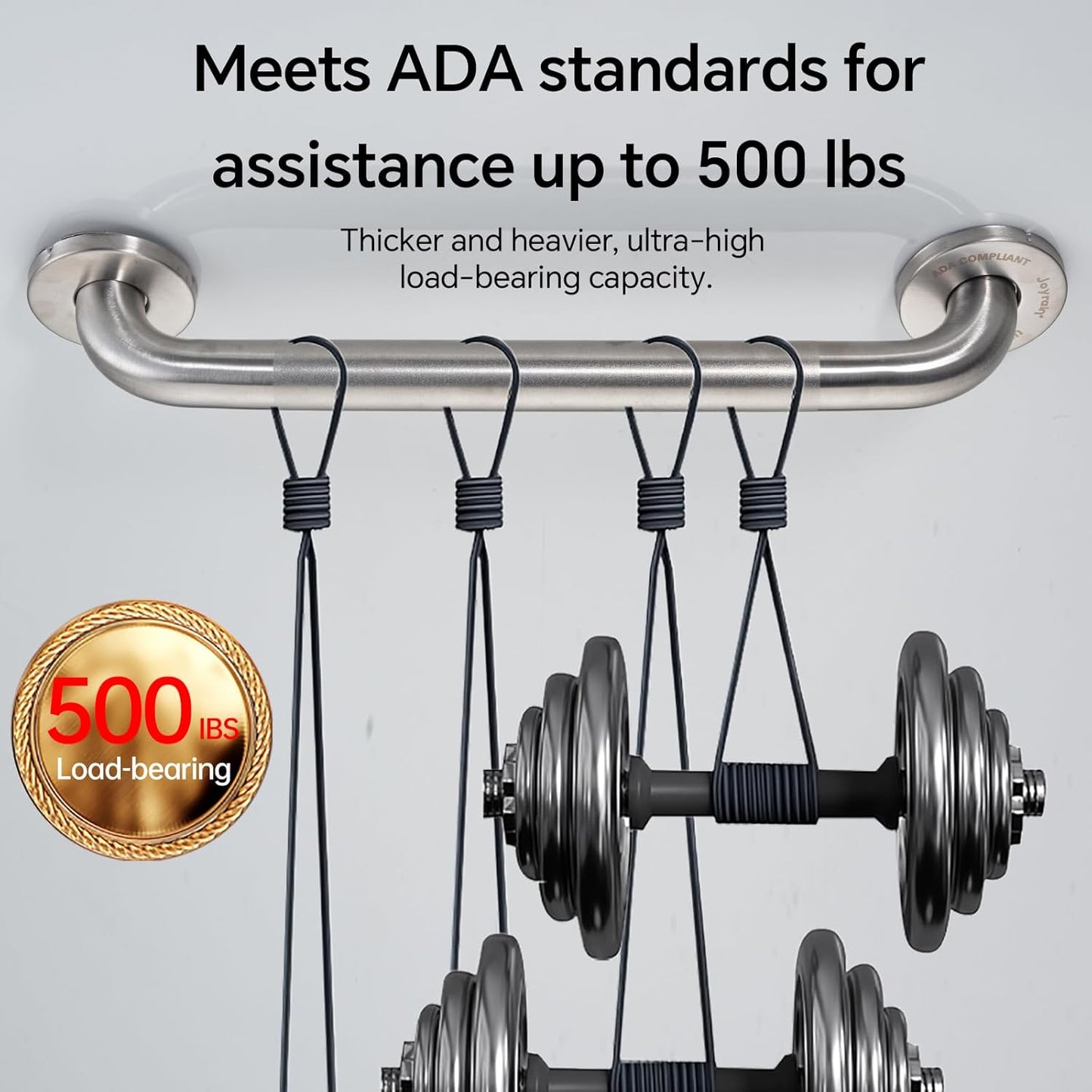 Joyrain 16-inch Bathroom Safety Grab Bar - 500lb Weight Capacity ADA Certified Anti-Slip Handle for Shower/Tub/Toilet, Elderly & Disabled Assist (Peened, 18 inch)