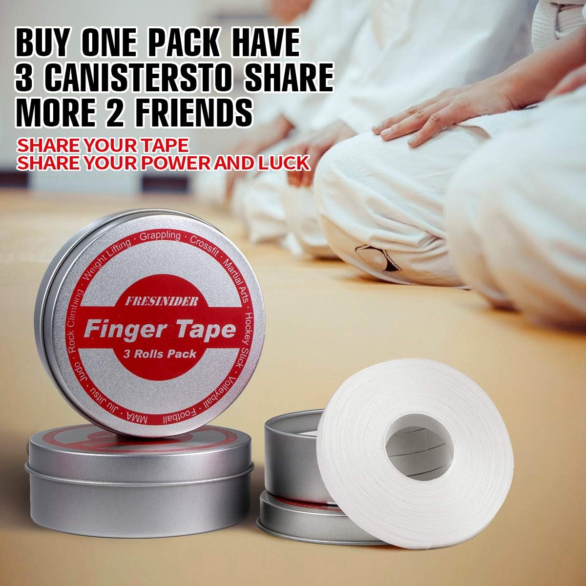 FRESINIDER Finger Tape - Strong Athletic Tape | 0.3” x 45 Feet (9 Pack) Tin Set | No Sticky Residue | for Rock Climbing, BJJ Jiu Jitsu, Grappling, Judo, MMA, Rock Climbing and Martial Arts (White)