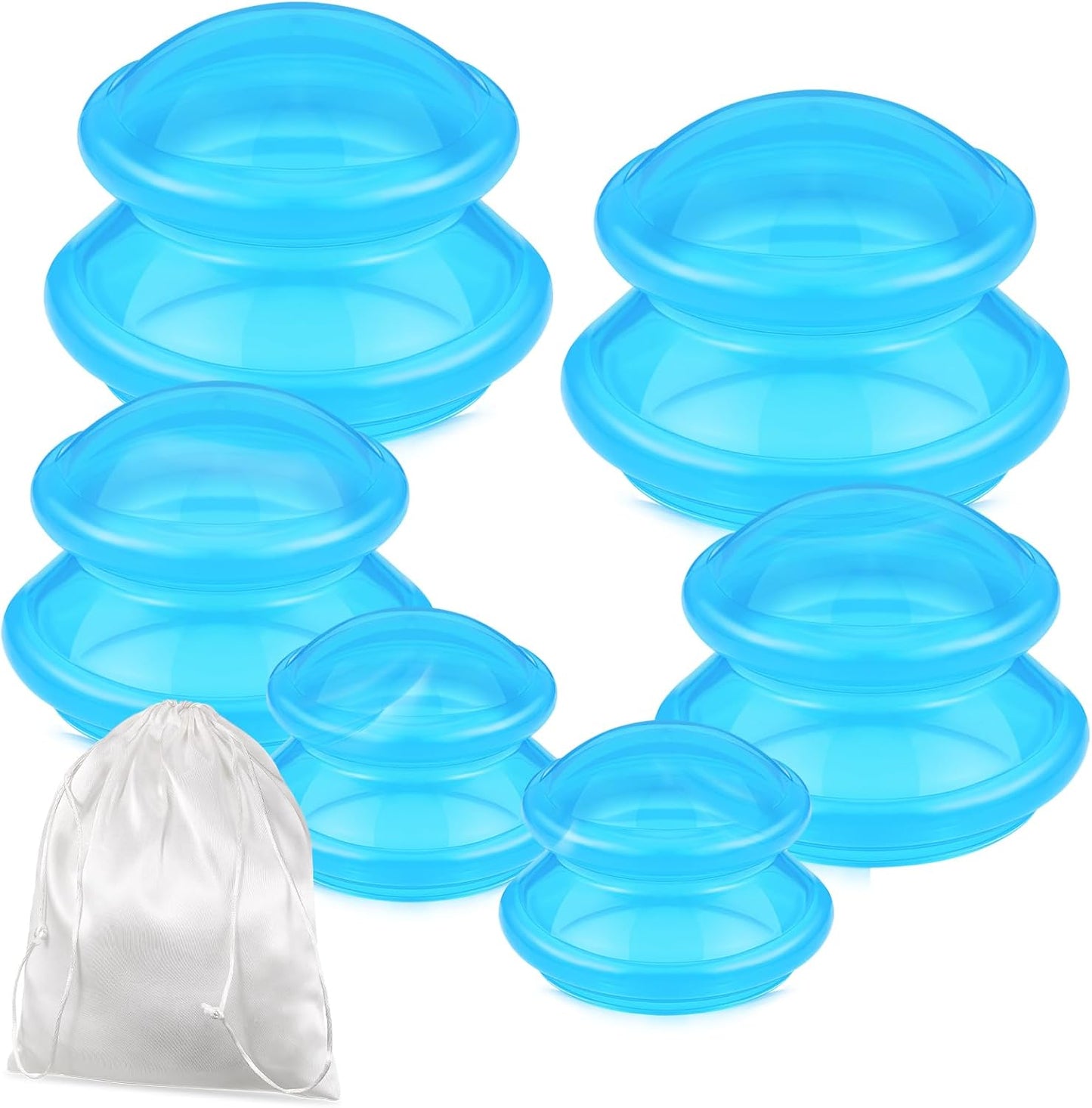 TrelaCo 6 Pcs Cupping Kit for Massage Therapy 3 Sizes Silicone Cupping Set Chinese Massage Therapy for Studio Household Cellulite Joint Pain Muscle Pain(Clear Blue)