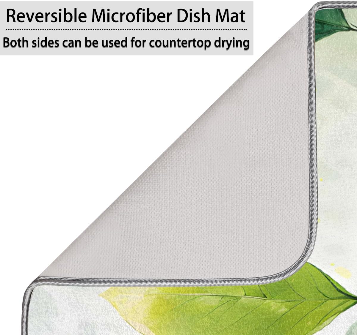 Dish Drying Mat Watercolor Green Leaves Art Large Drying Mat for Kitchen Counter 18x24in Absorbent Dish Drainer Rack Pad, Heat Resistant Coffee Bar Mats Countertop Protector